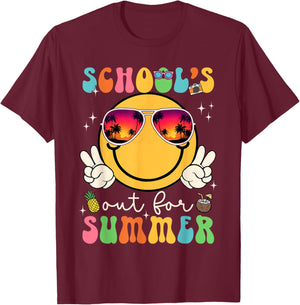 School's Out For Summer Teacher Last Day Of School Groovy T-Shirt - T-Shirt | Maroon