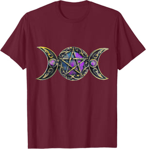 Triple Moon Symbol Goddess T-Shirt - T-Shirt | Maroon