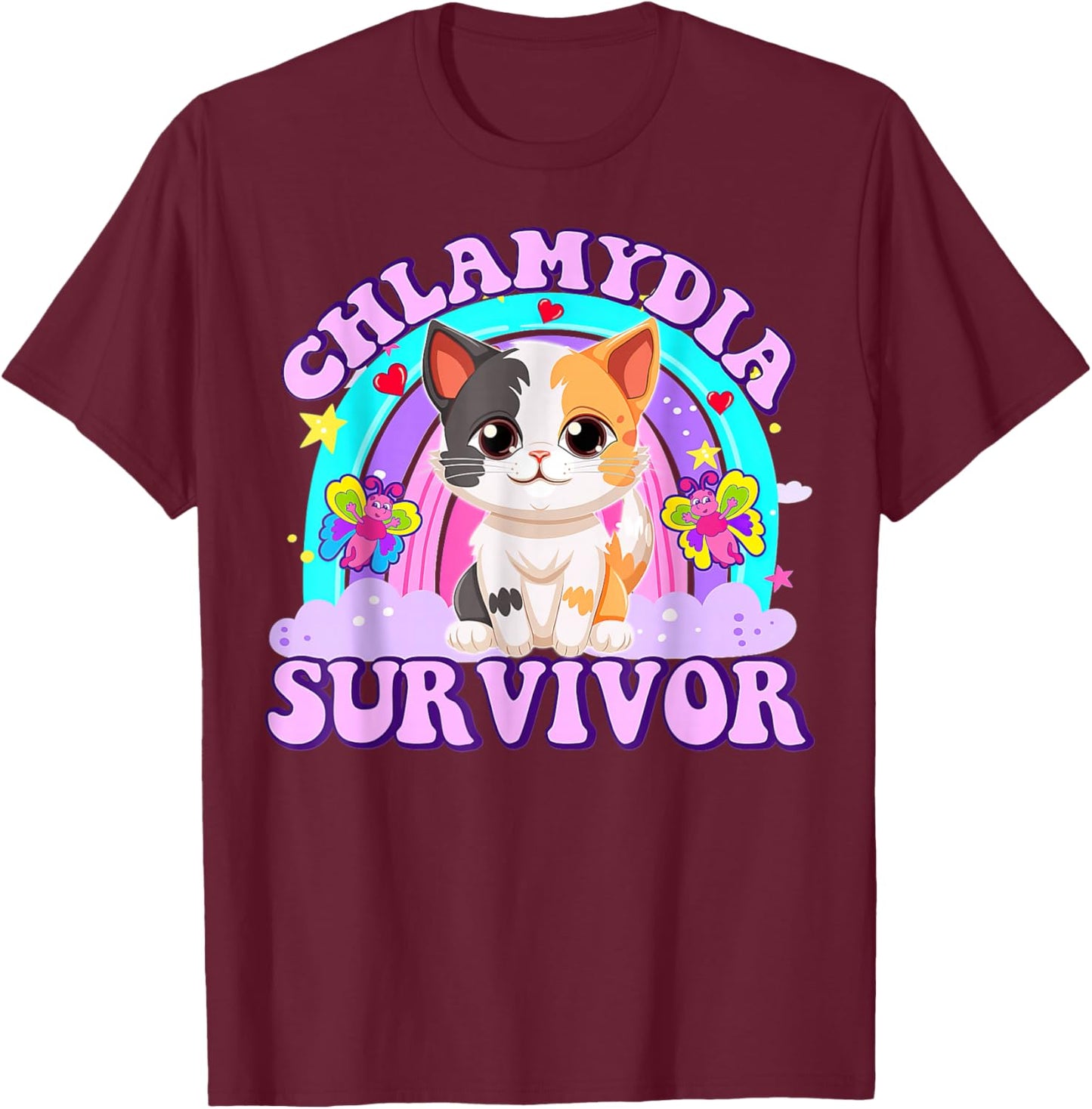 Chlamydia Survivor Cat Rainbow T-Shirt - T-Shirt | Maroon
