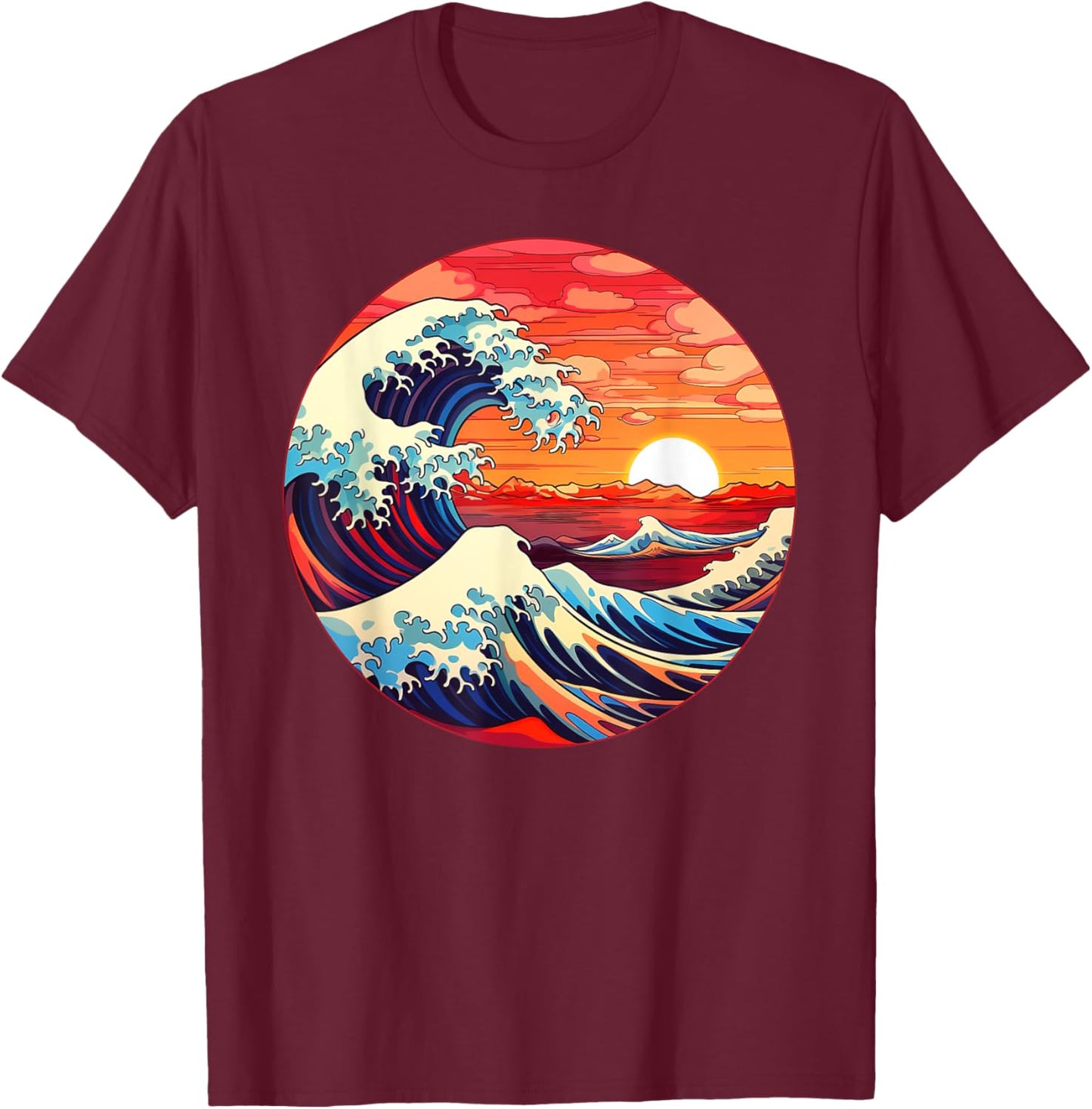 Great Art Aesthetic Tsunami boys Wave off Kanagawa Japanese T-Shirt - T-Shirt | Maroon