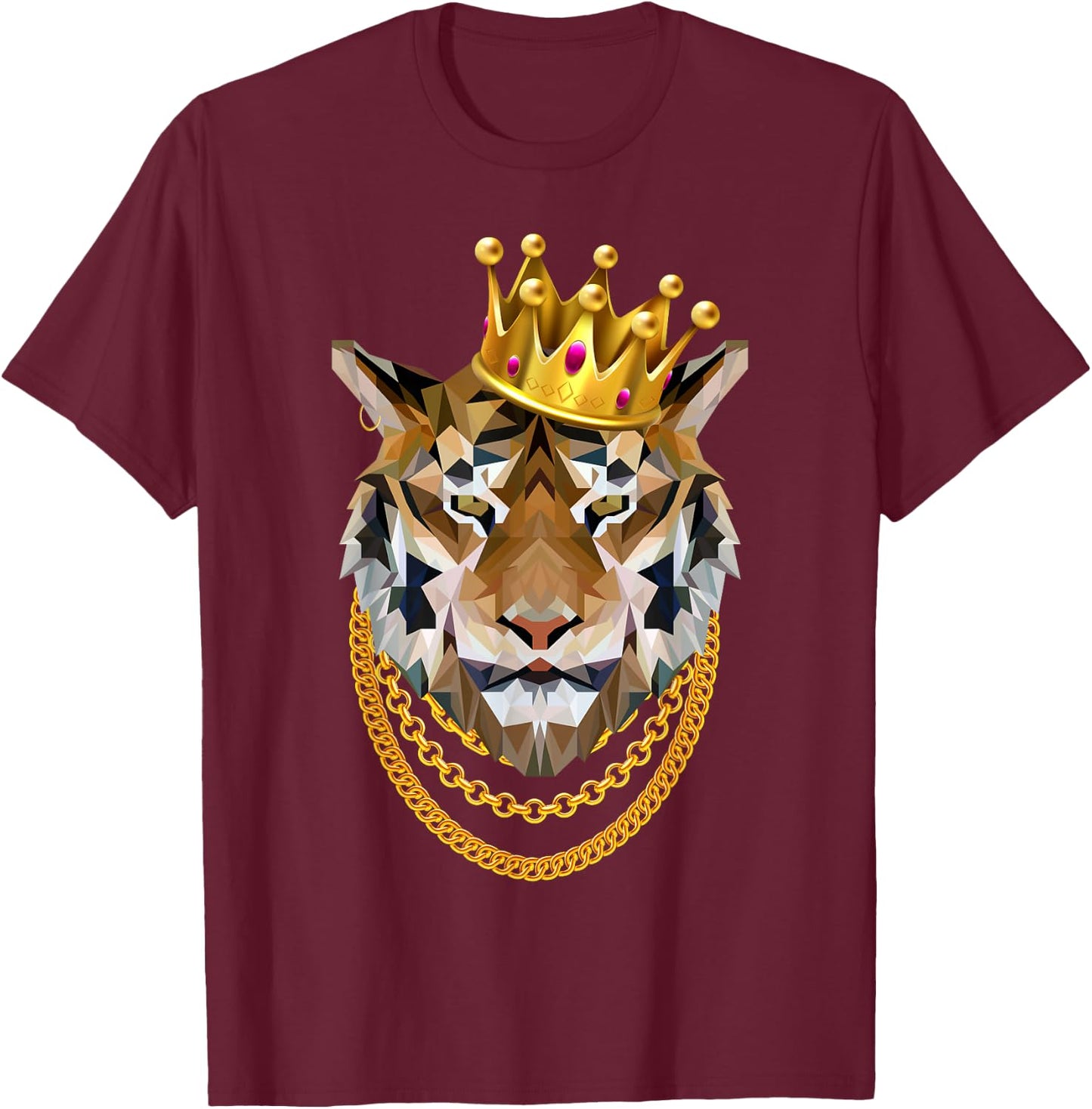 Siberian Tiger Gangster Crown King Chain T-Shirt - T-Shirt | Maroon