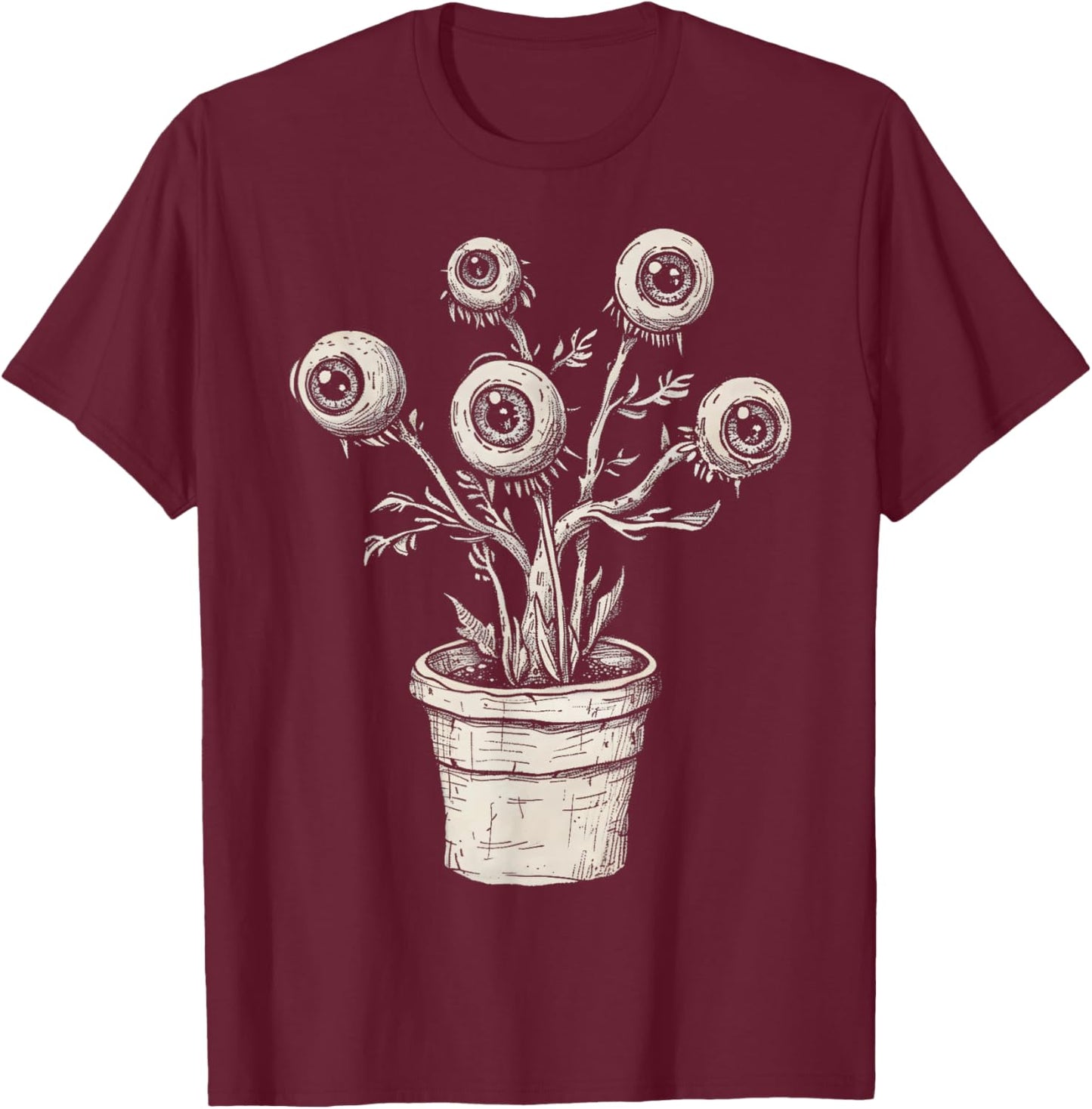 Eyes Eyeballs Plant Weird Goth Grunge Odd Strange Aesthetic T-Shirt - T-Shirt | Maroon