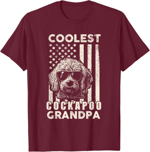 Coolest Cockapoo Grandpa Vintage American Flag Funny Dog Dad Men Women Kids T-Shirt - T-Shirt | Maroon