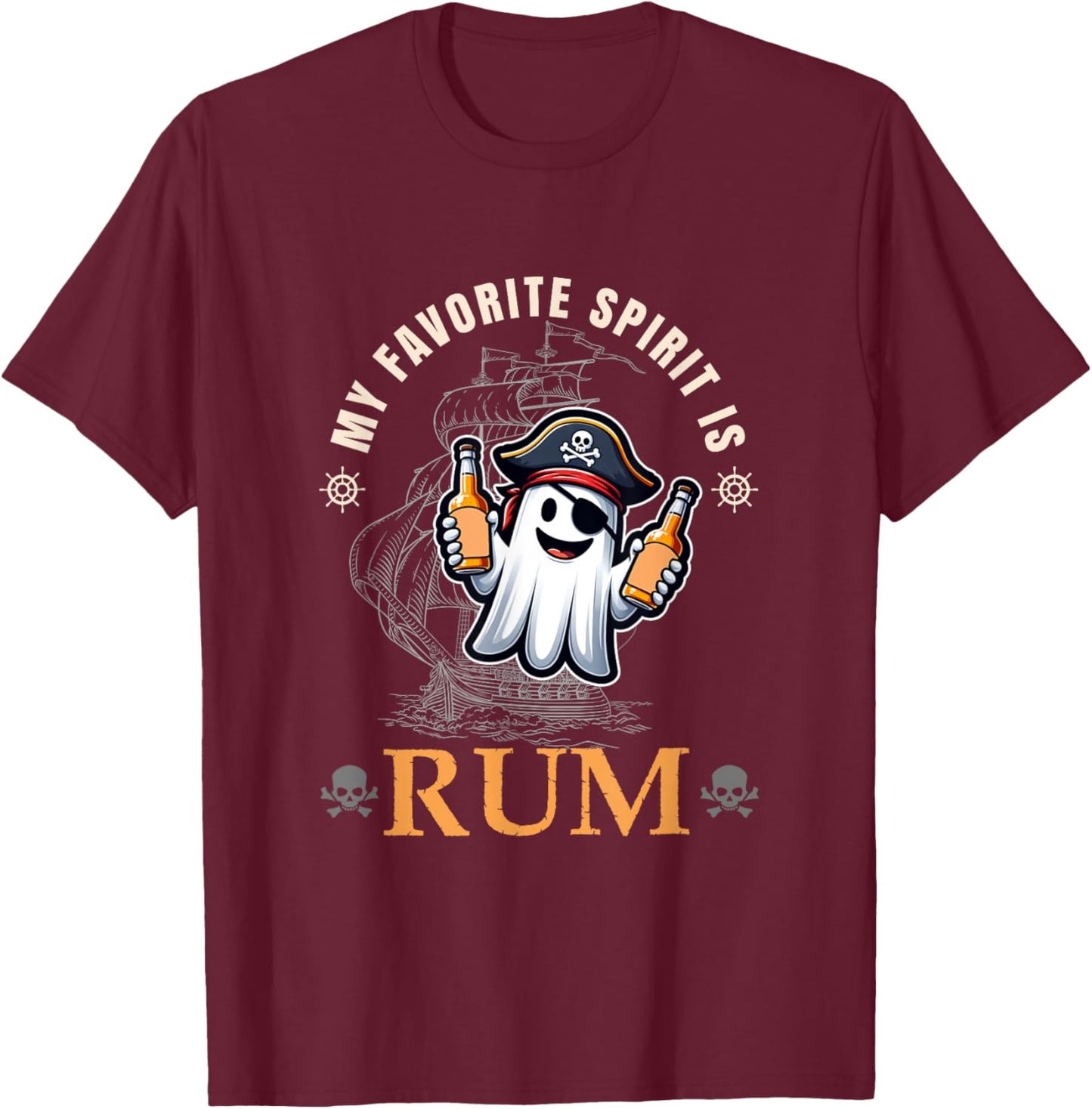 My Favorite Spirit Is Rum Funny Halloween Ghost Drinking T-Shirt - T-Shirt | Maroon