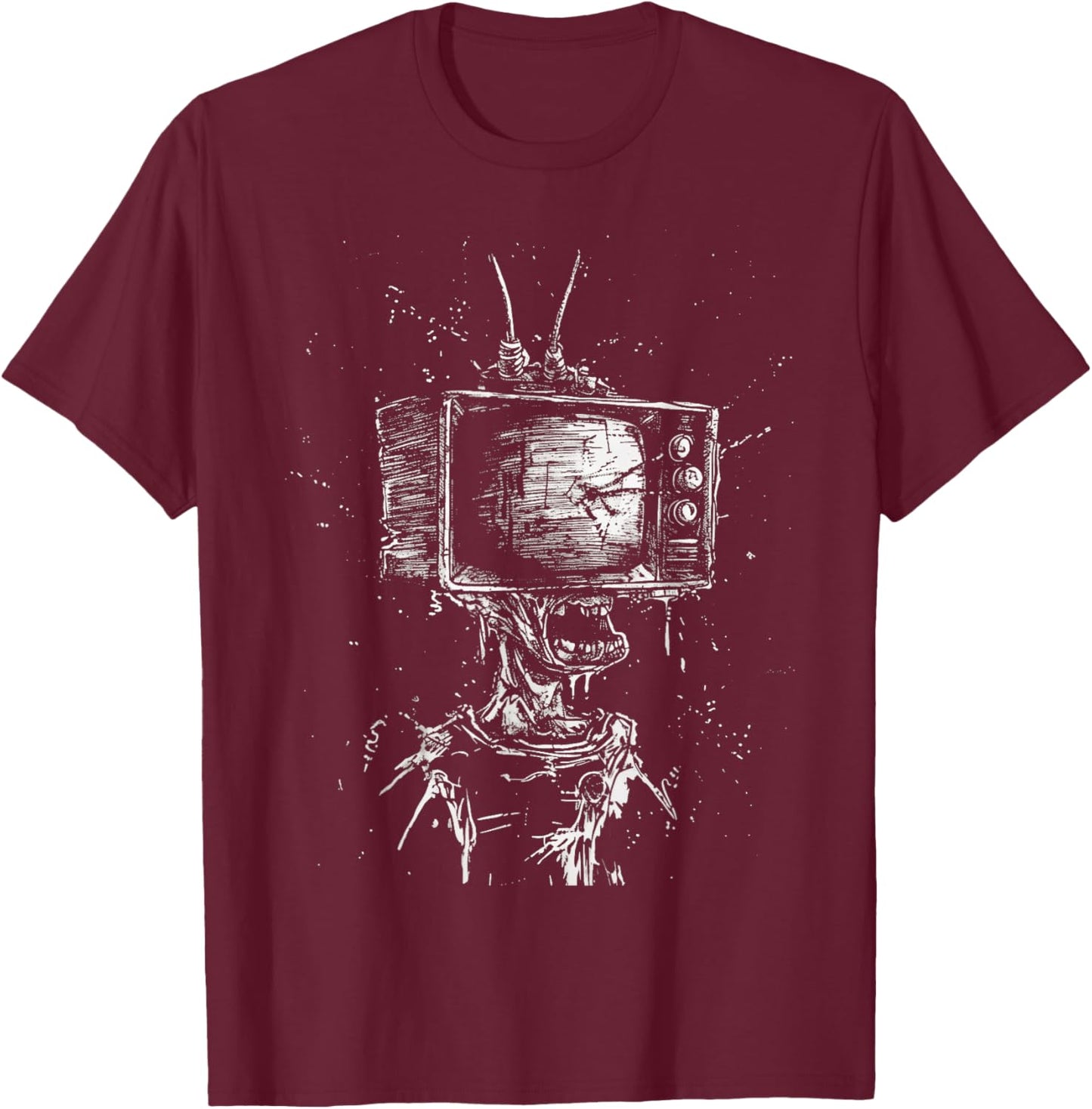 Weird Grunge TV Head Art Alt Odd Strange Goth Aesthetic T-Shirt - T-Shirt | Maroon
