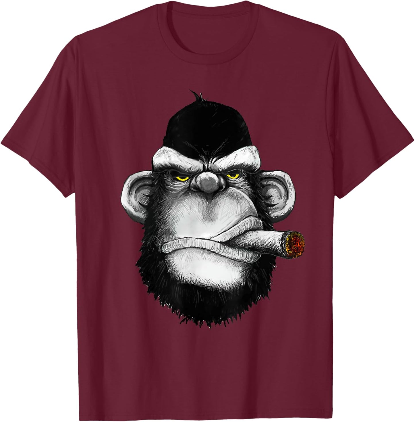 Monkey Smoking Cigar Weed T-Shirt - T-Shirt | Maroon