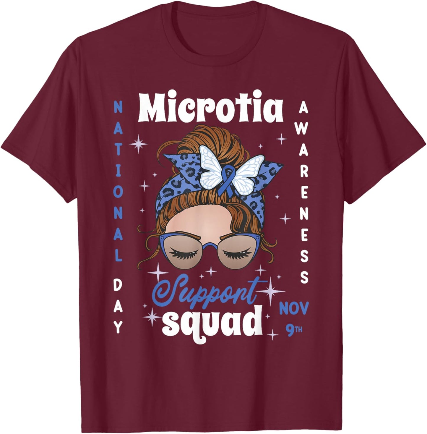 Microtia Awareness Day 2023 Blue Ribbon Family Support Fight T-Shirt - T-Shirt | Maroon