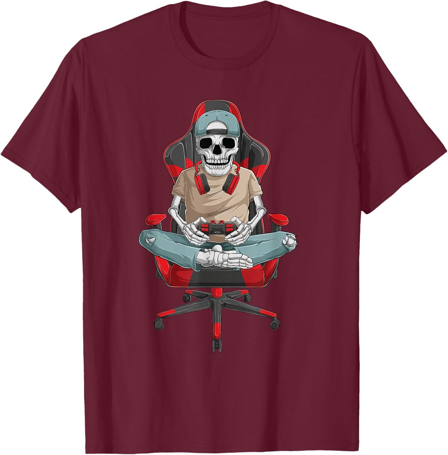 Halloween skeleton gamer video gaming boys men kids teens T-Shirt - T-Shirt | Maroon