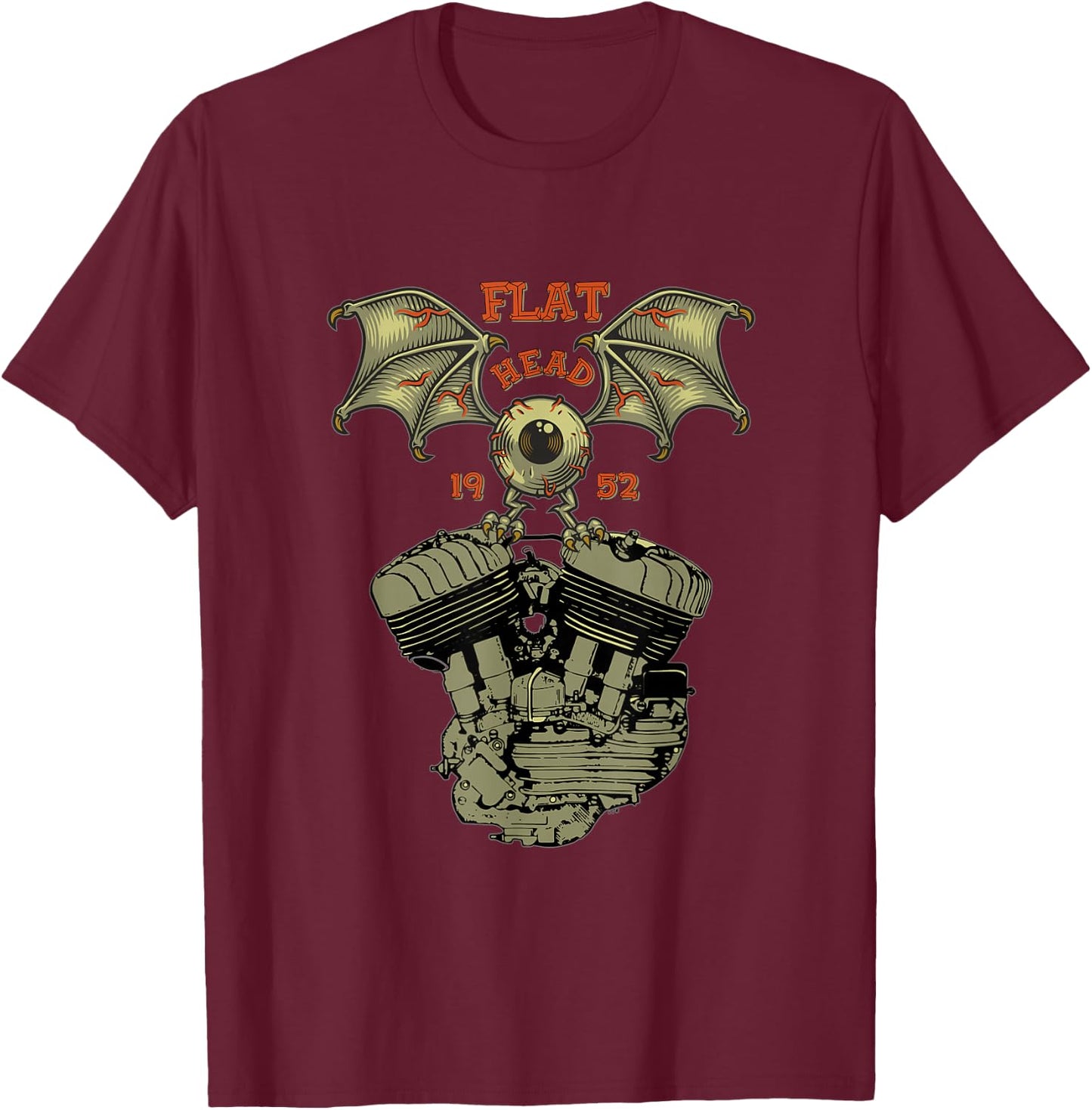 Retro HD Flathead Flying Eyeball Vtwin Motorcycle Gear 1952 T-Shirt - T-Shirt | Maroon