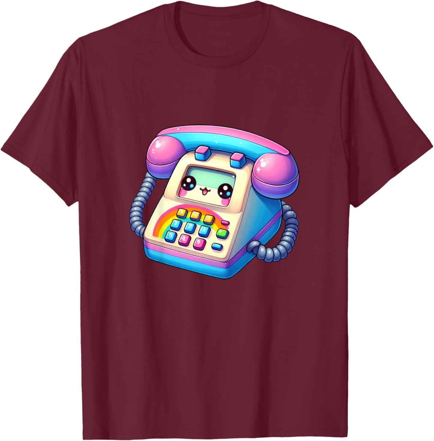 Kids Telephone Kawaii 90's Retro For Kids Boys Girls T-Shirt - T-Shirt | Maroon