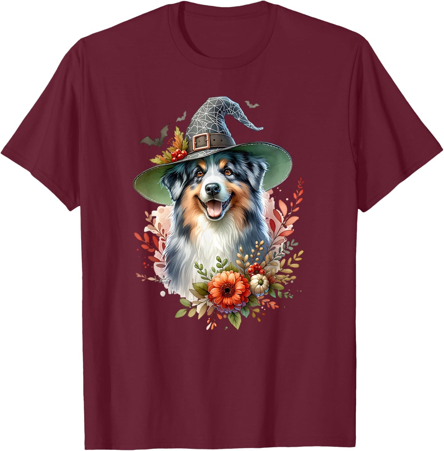 Australian Shepherd Dog Watercolor Artwork T-Shirt - T-Shirt | Maroon
