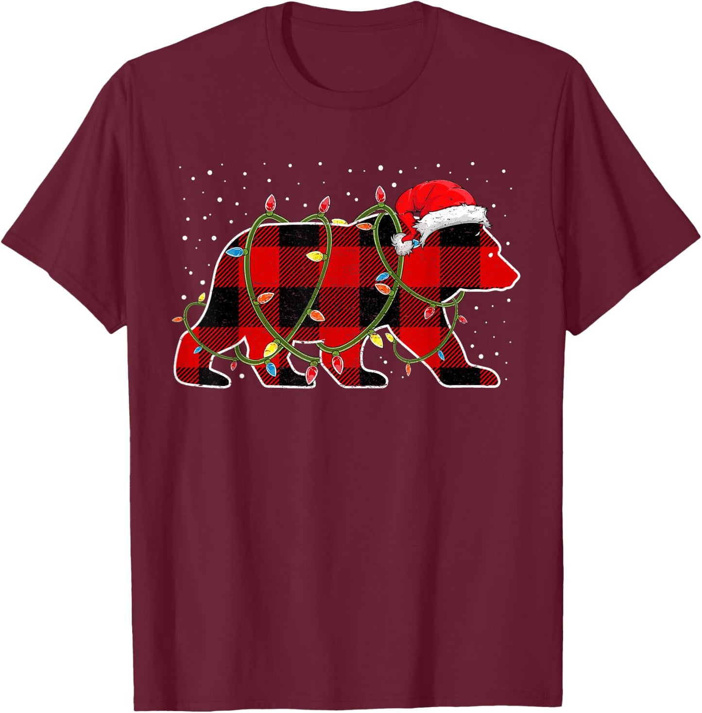 Red Buffalo Plaid Christmas Tree Light Bear Pajama Sweater T-Shirt - T-Shirt | Maroon