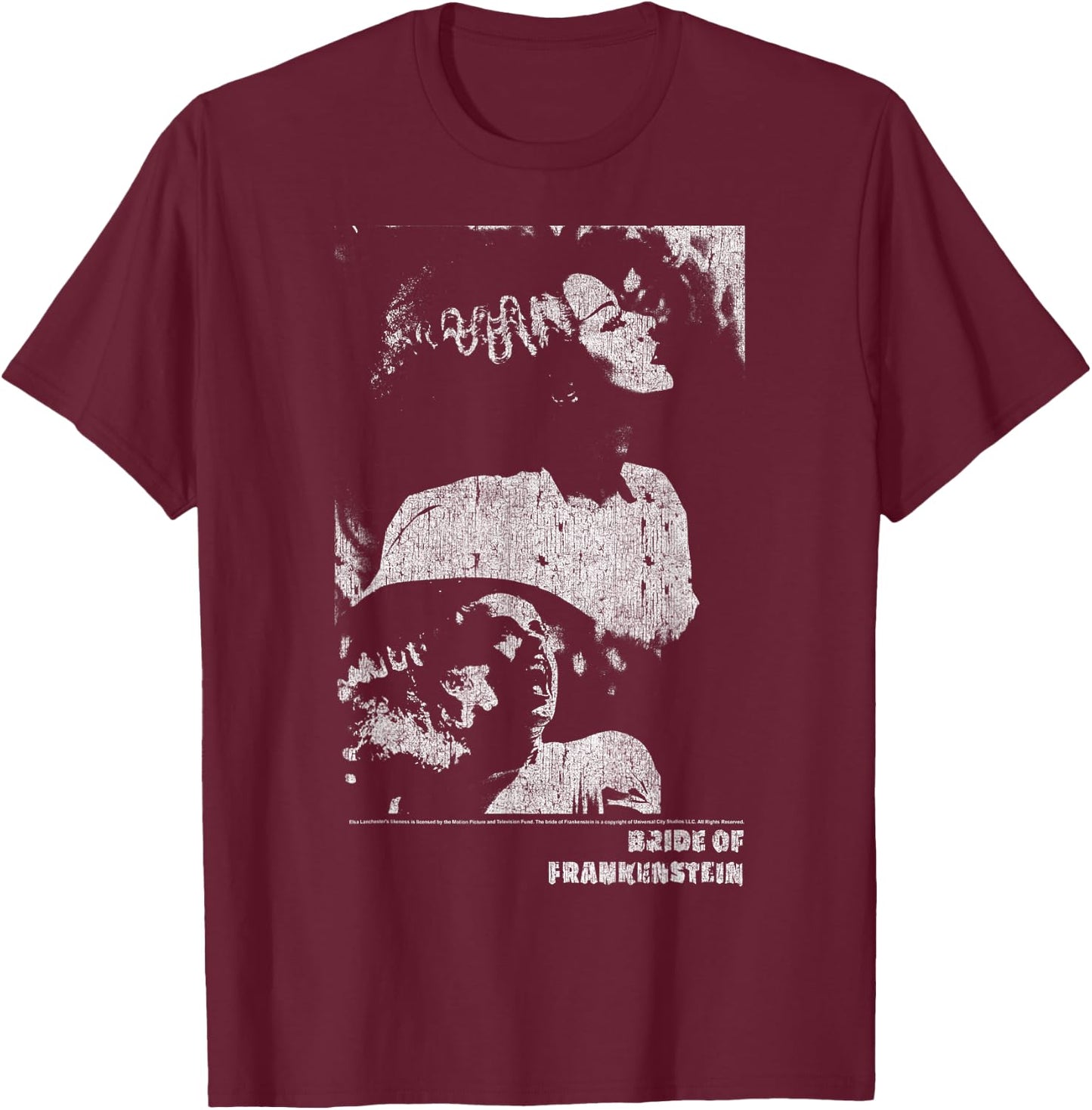 Universal Monsters The Bride Of Frankenstein Distressed T-Shirt - T-Shirt | Maroon
