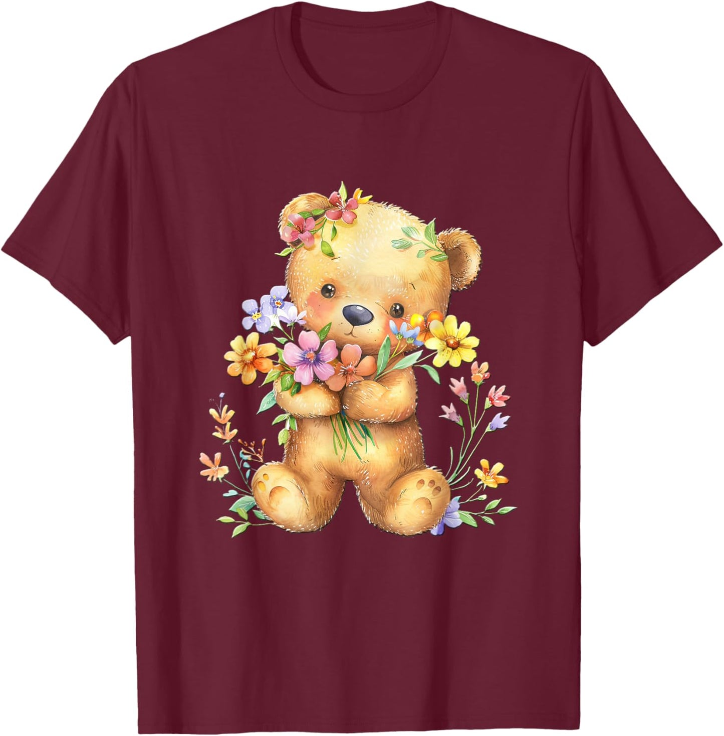 Baby Bear with Flowers Cute Lil Bears Snugglebear Daughter T-Shirt - T-Shirt | Maroon