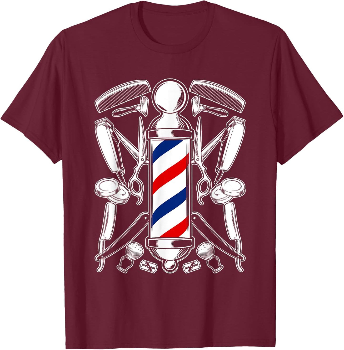 Funny Barber Barbershop Pole Tools Hairstylist T-Shirt - T-Shirt | Maroon