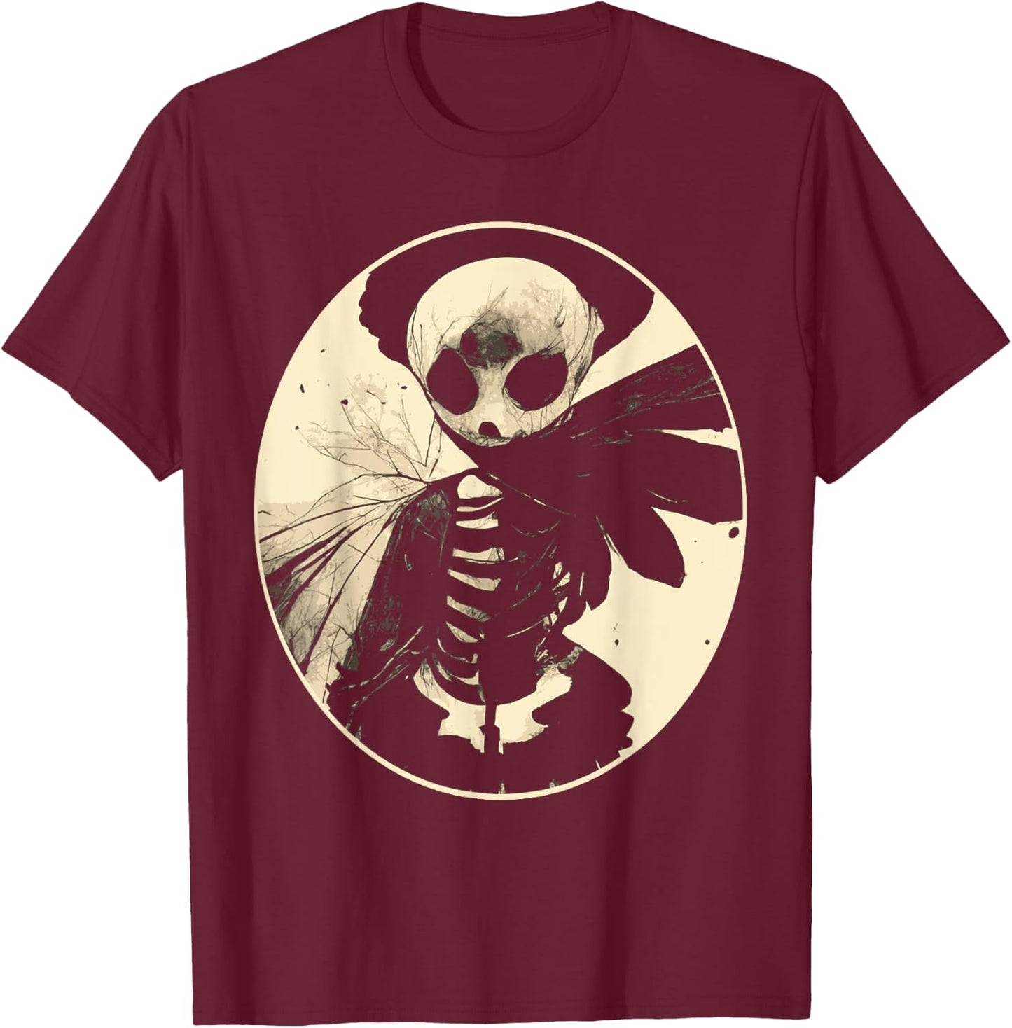 Dark Art Fairycore Butterfly Skeleton T-Shirt - T-Shirt | Maroon