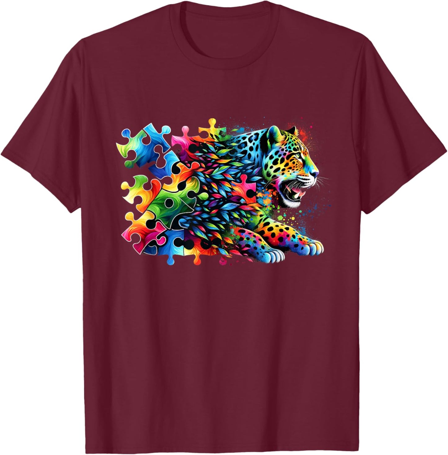 Jaguar Autism Awareness Month Autistic Colorful T-Shirt - T-Shirt | Maroon