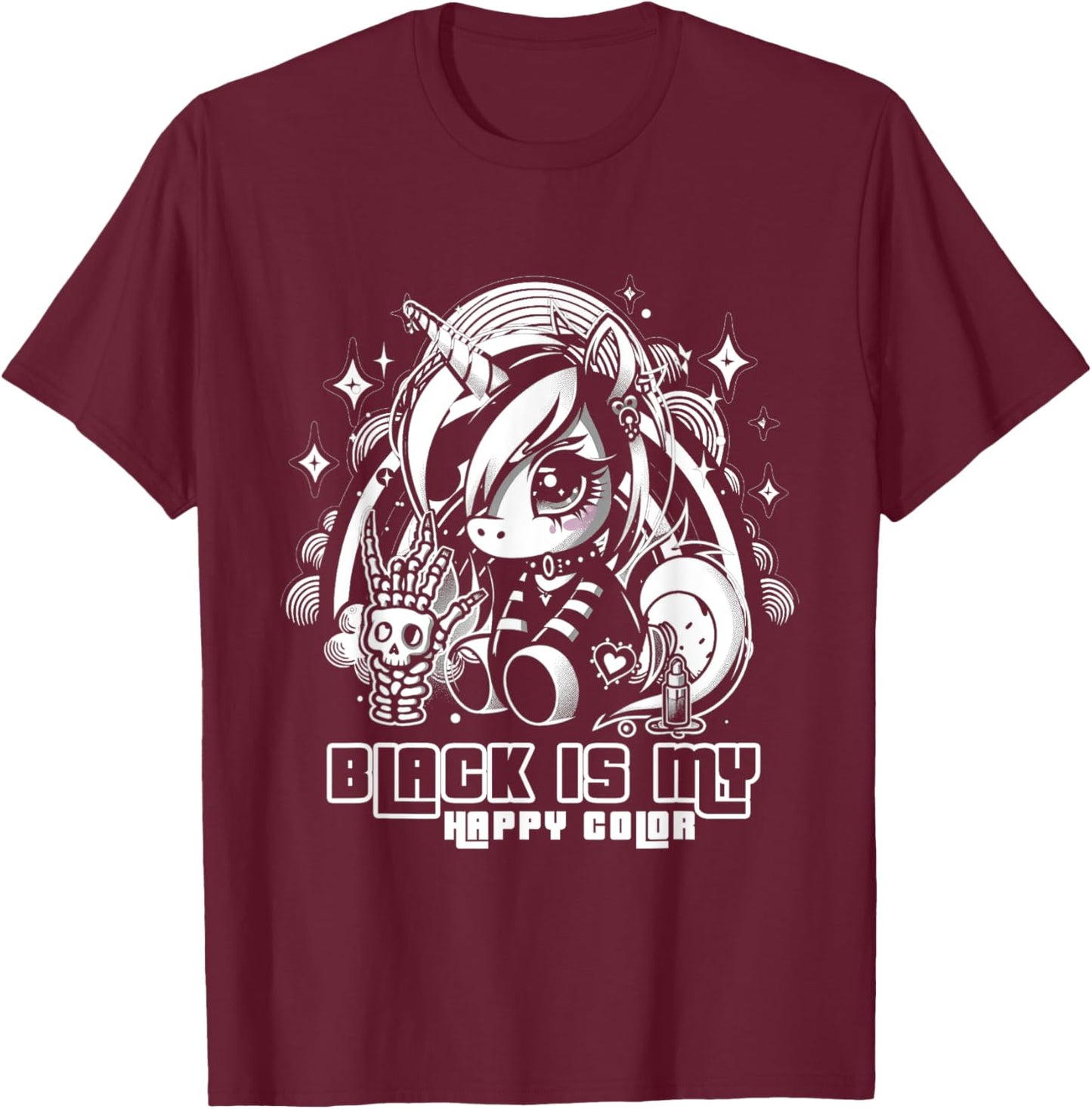 Black Is My Happy Color Goth Girl Emo Gothic Unicorn T-Shirt - T-Shirt | Maroon