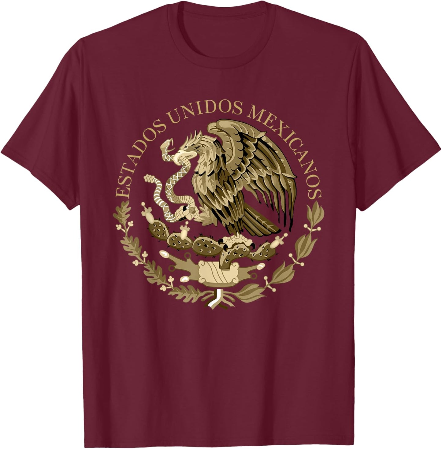 Mexico flag Coat of Arms seal in sepia T-Shirt - T-Shirt | Maroon