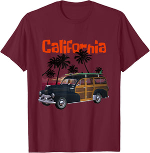 A cool classic woody style California surf wagon T-Shirt - T-Shirt | Maroon