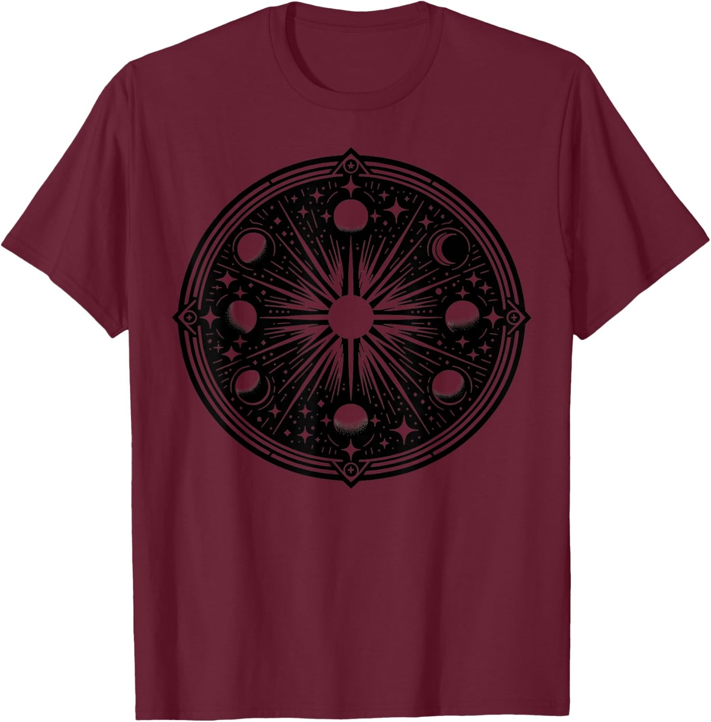 Celestial Moon Phases Design Cosmic Lunar Vibes T-Shirt - T-Shirt | Maroon