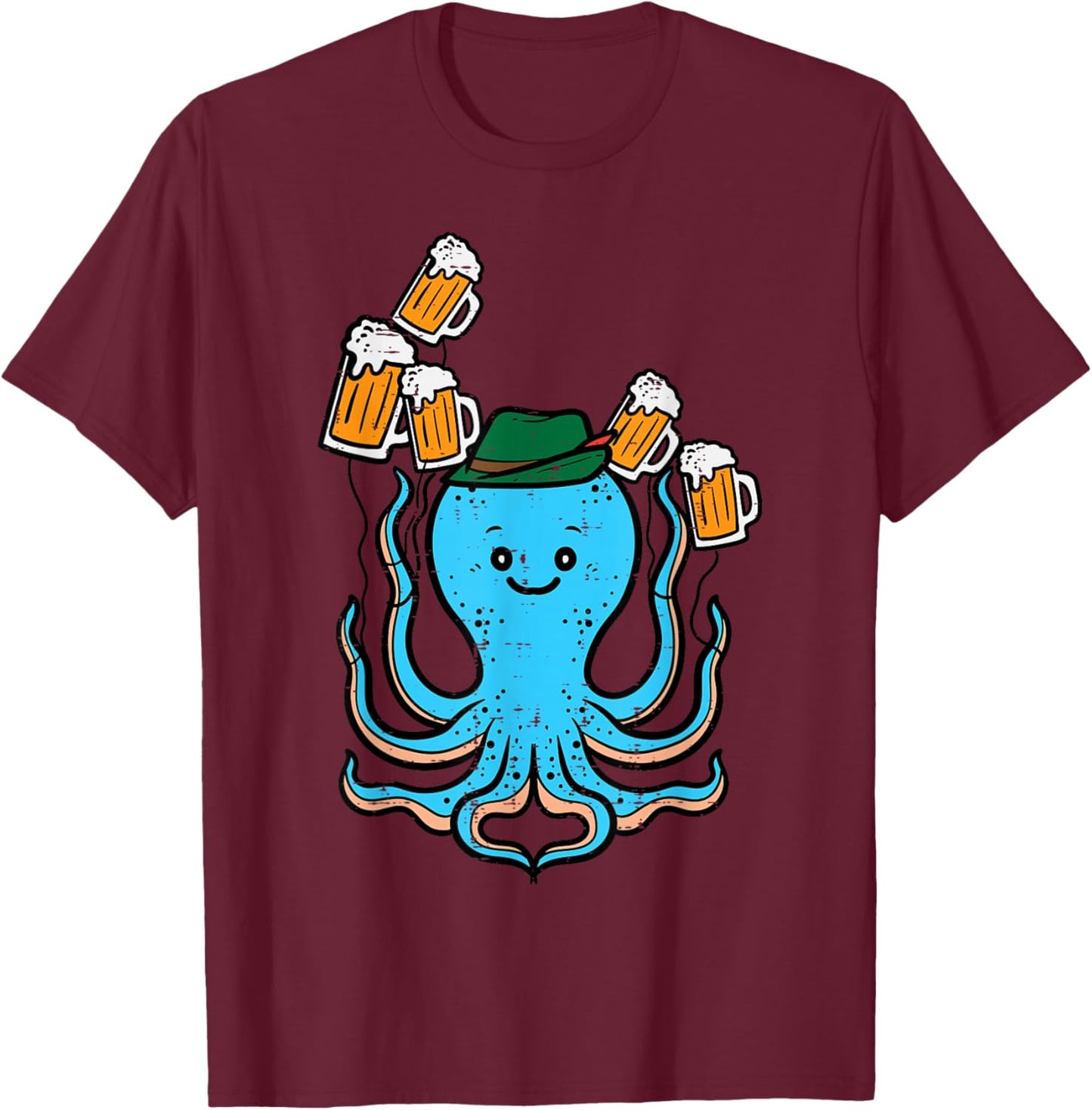 Octopus Bavarian Octoberfest German Oktoberfest Men Women T-Shirt - T-Shirt | Maroon
