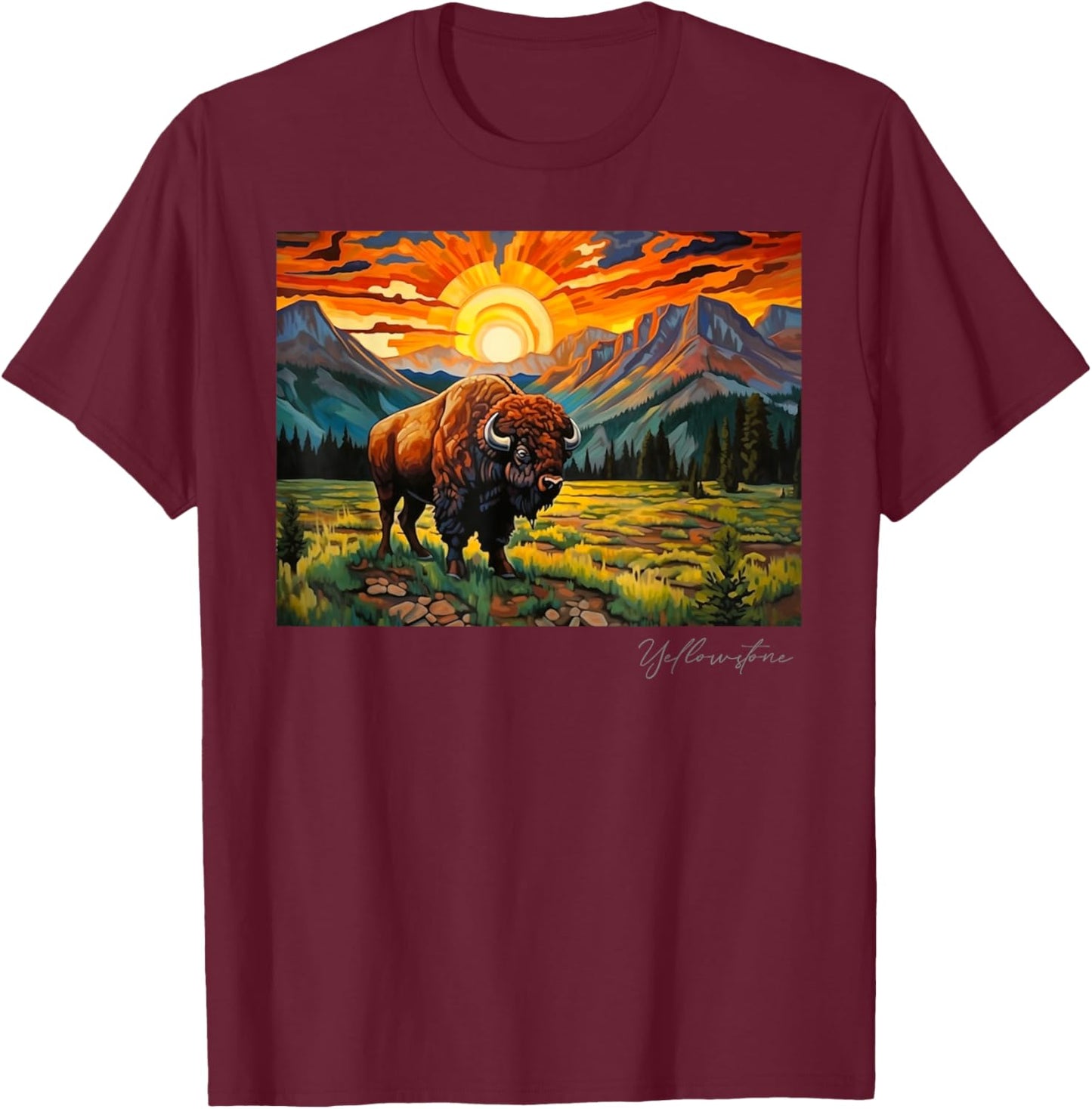 Yellowstone National Park Camping Hiking Outdoors Mountain T-Shirt - T-Shirt | Maroon
