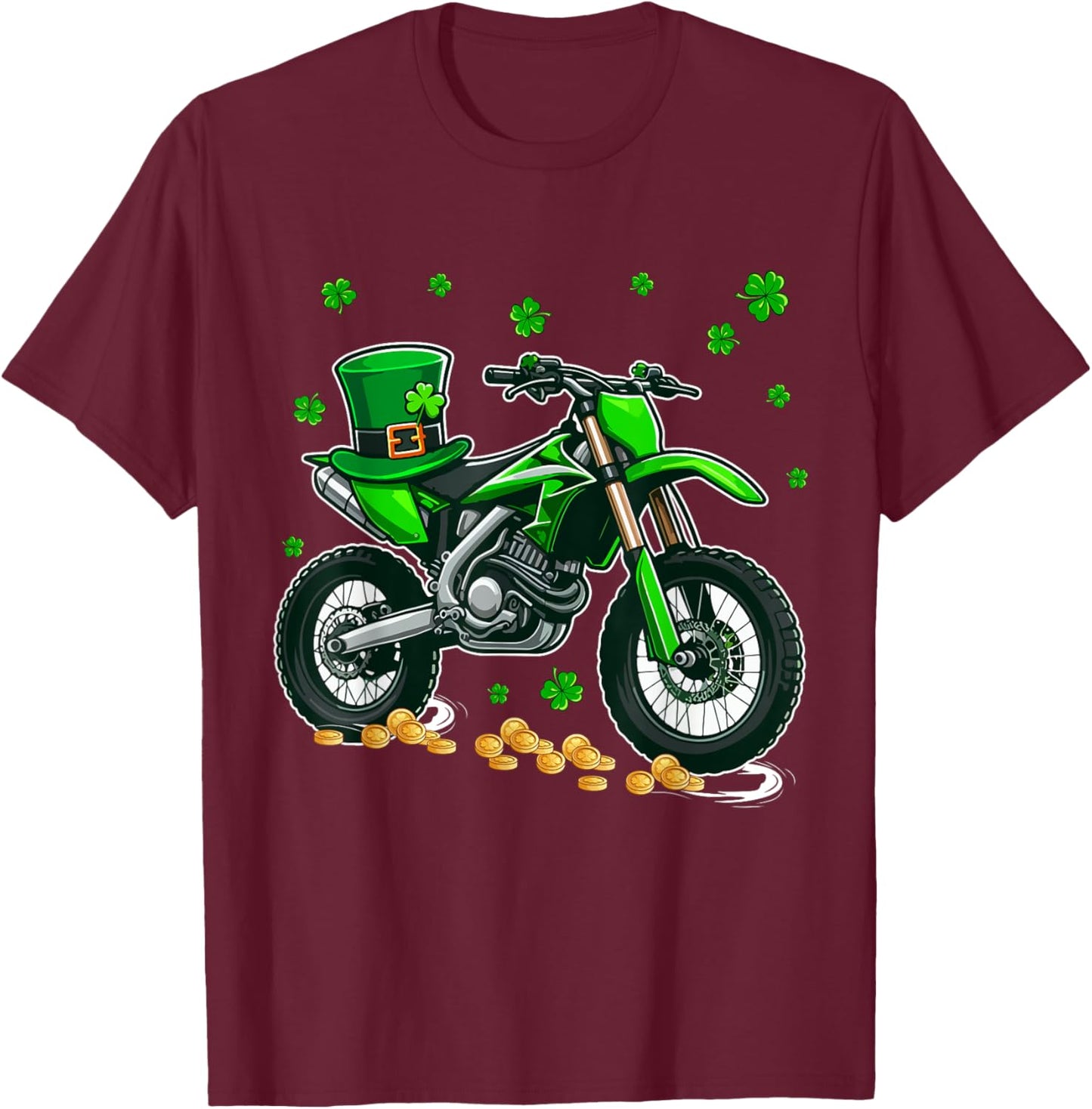 Patrick's Day Dirt Bike Shamrocks Lucky Patrick's Day Coin T-Shirt - T-Shirt | Maroon