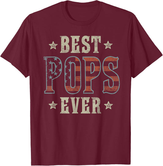 Best Pops Ever Patriotic American Flag Design Pops T-Shirt - T-Shirt | Maroon