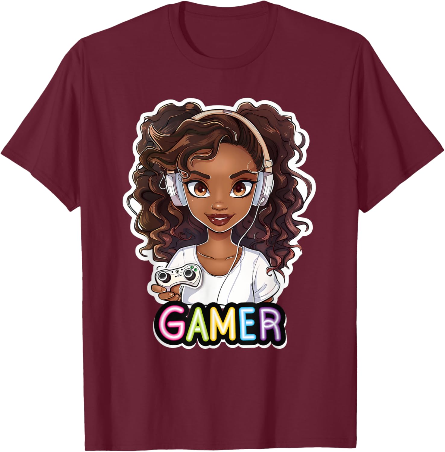 Black Girl Gamer Anime Melanin Sista Girl Afro Magic T-Shirt - T-Shirt | Maroon