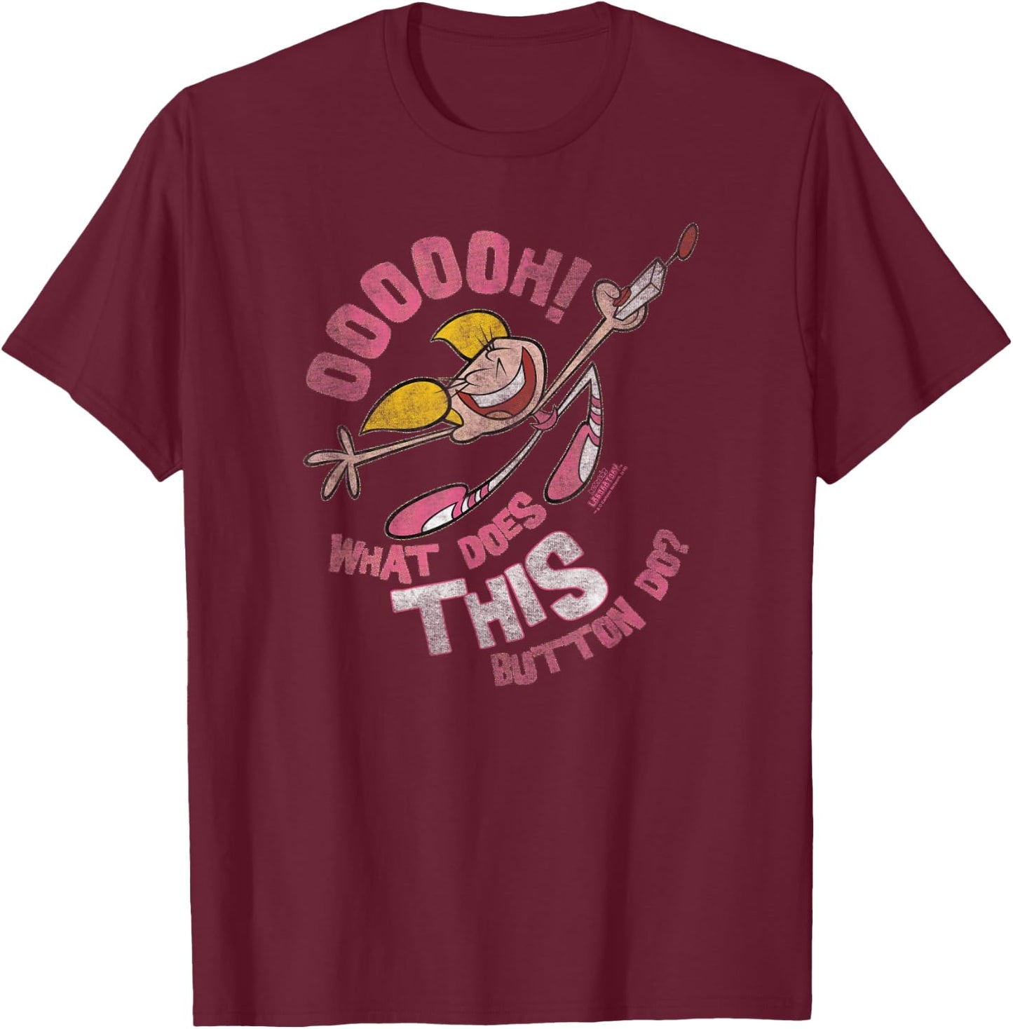Dexter's Laboratory Dee Dee Button Small T-Shirt - T-Shirt | Maroon