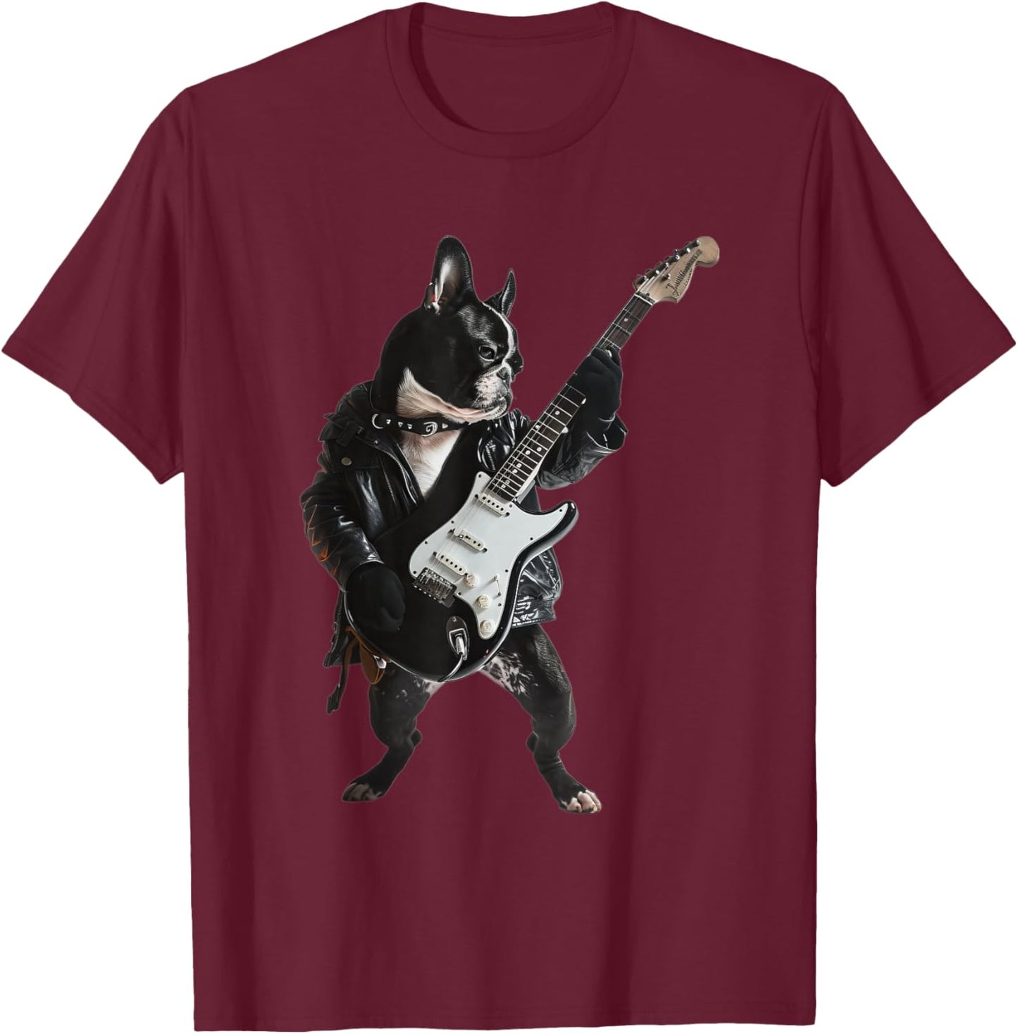 Boston Terrier Guitar T-Shirt - T-Shirt | Maroon