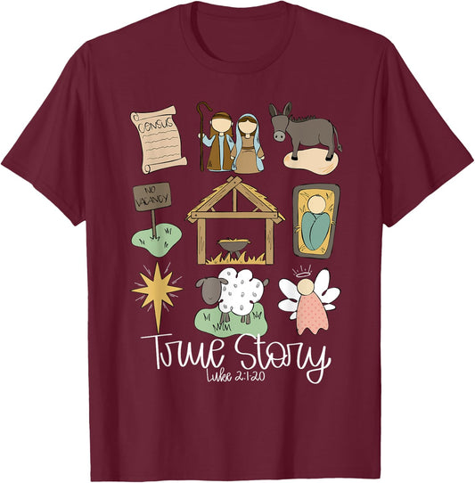 True Story Jesus Christian Merry Christmas Pajamas Holiday T-Shirt - T-Shirt | Maroon