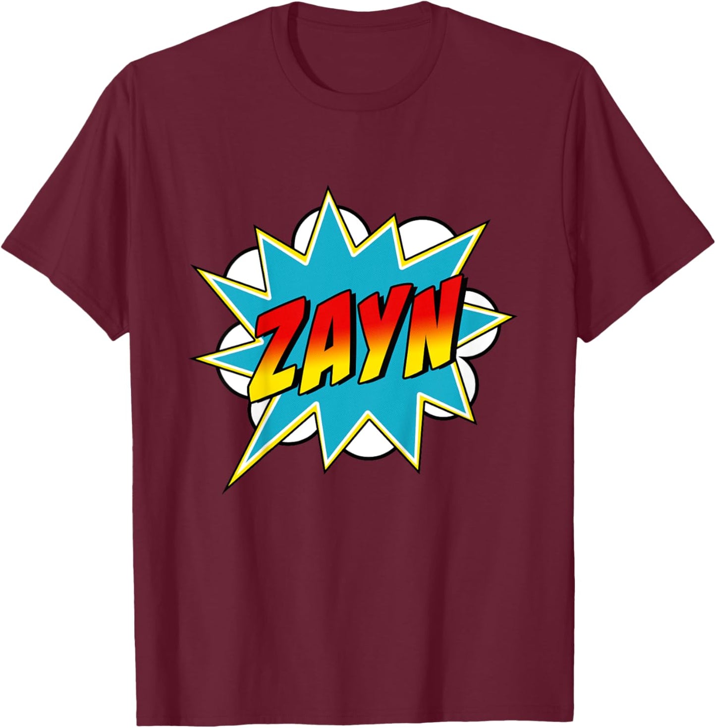 Kids Boys Zayn Name Superhero Comic Book T-Shirt - T-Shirt | Maroon