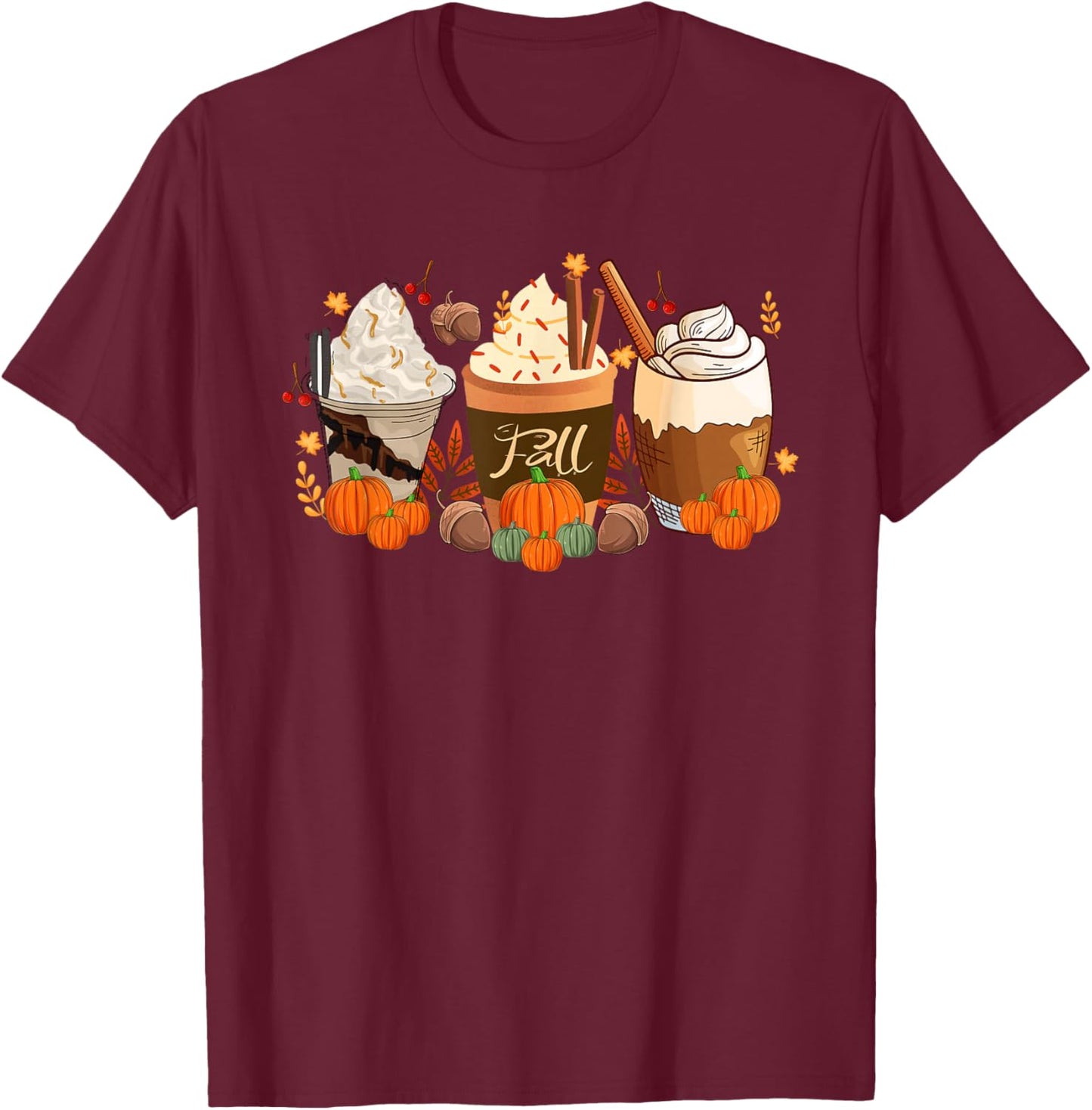 Fall Coffee Halloween Pumpkin Spice Latte Drink Cup T-Shirt - T-Shirt | Maroon