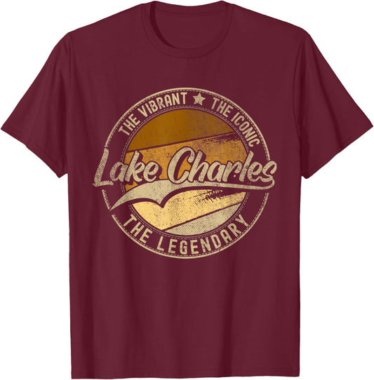 Lake Charles LA | Louisiana | Vintage Distressed T-Shirt - T-Shirt | Maroon
