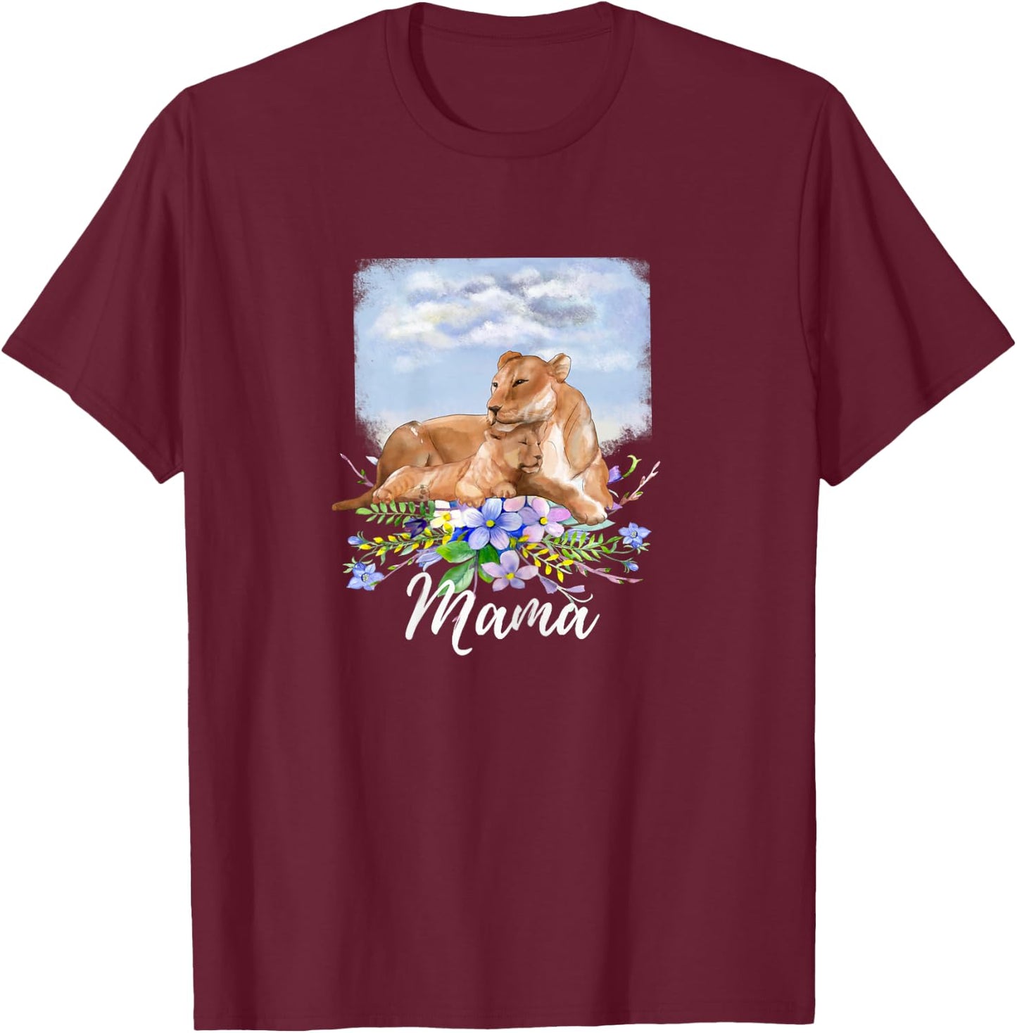 Mama Lion Mom Lioness and Cub Mommy Gift Mothers Day T-Shirt - T-Shirt | Maroon
