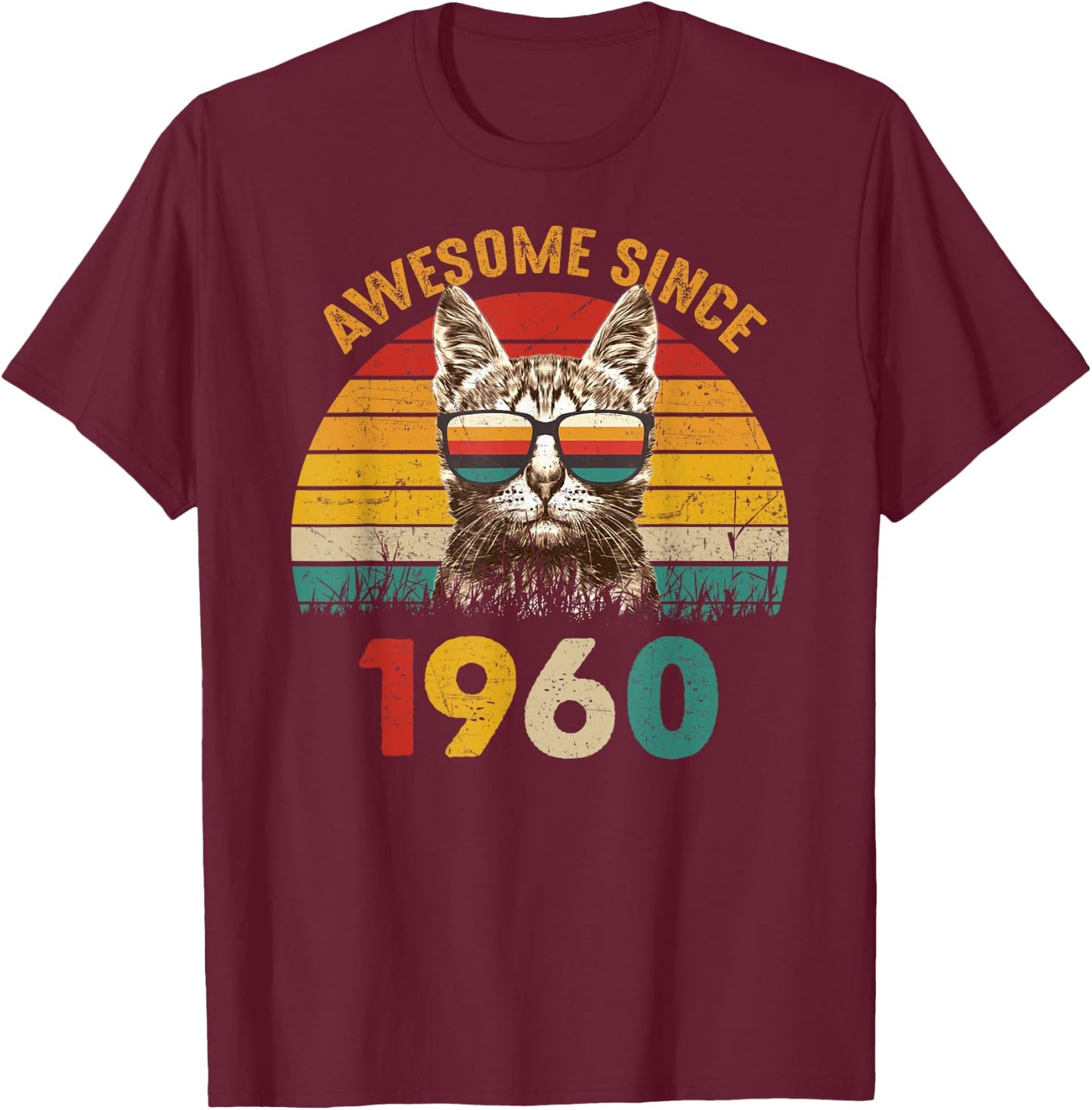 65th Birthday Gift Vintage Cat Lover Awesome Since 1960 Women T-Shirt - T-Shirt | Maroon
