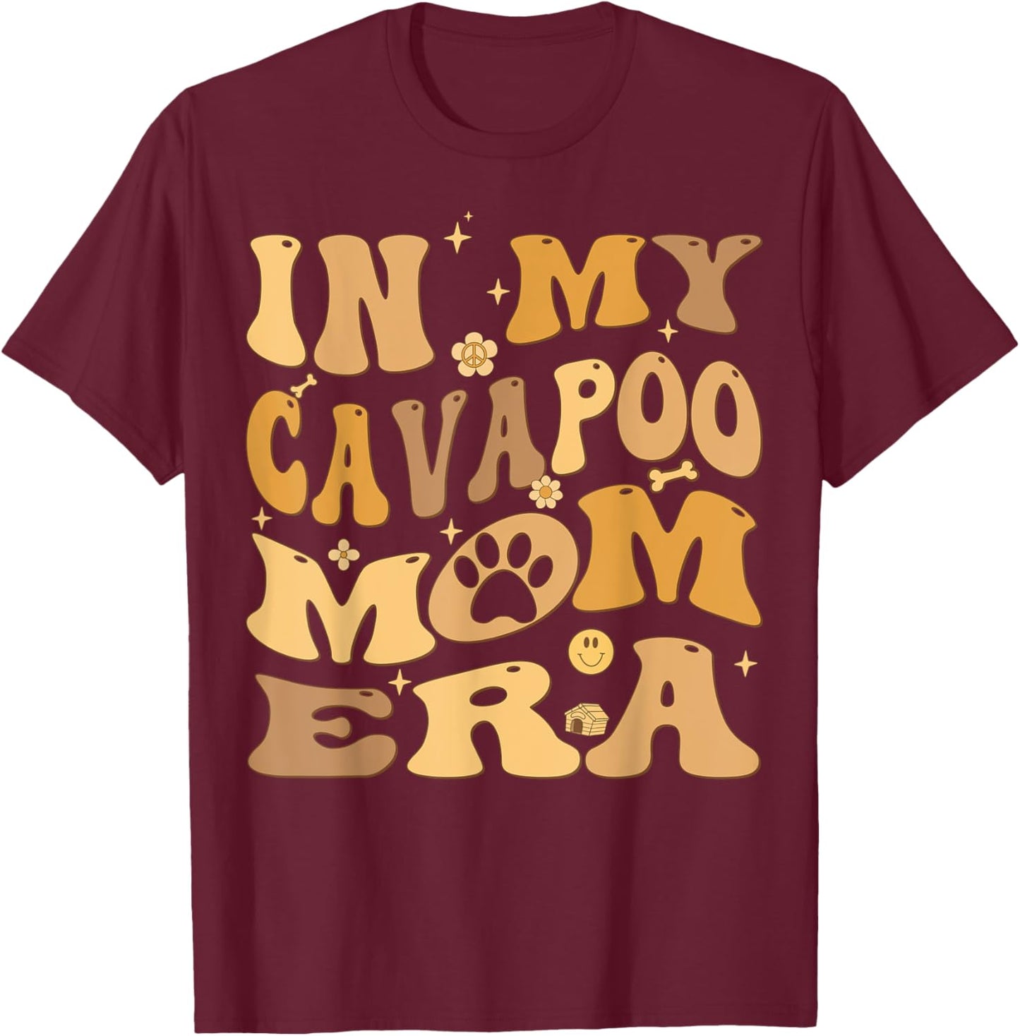 In My Cavapoo Mom Era Groovy Cavoodle T-Shirt - T-Shirt | Maroon