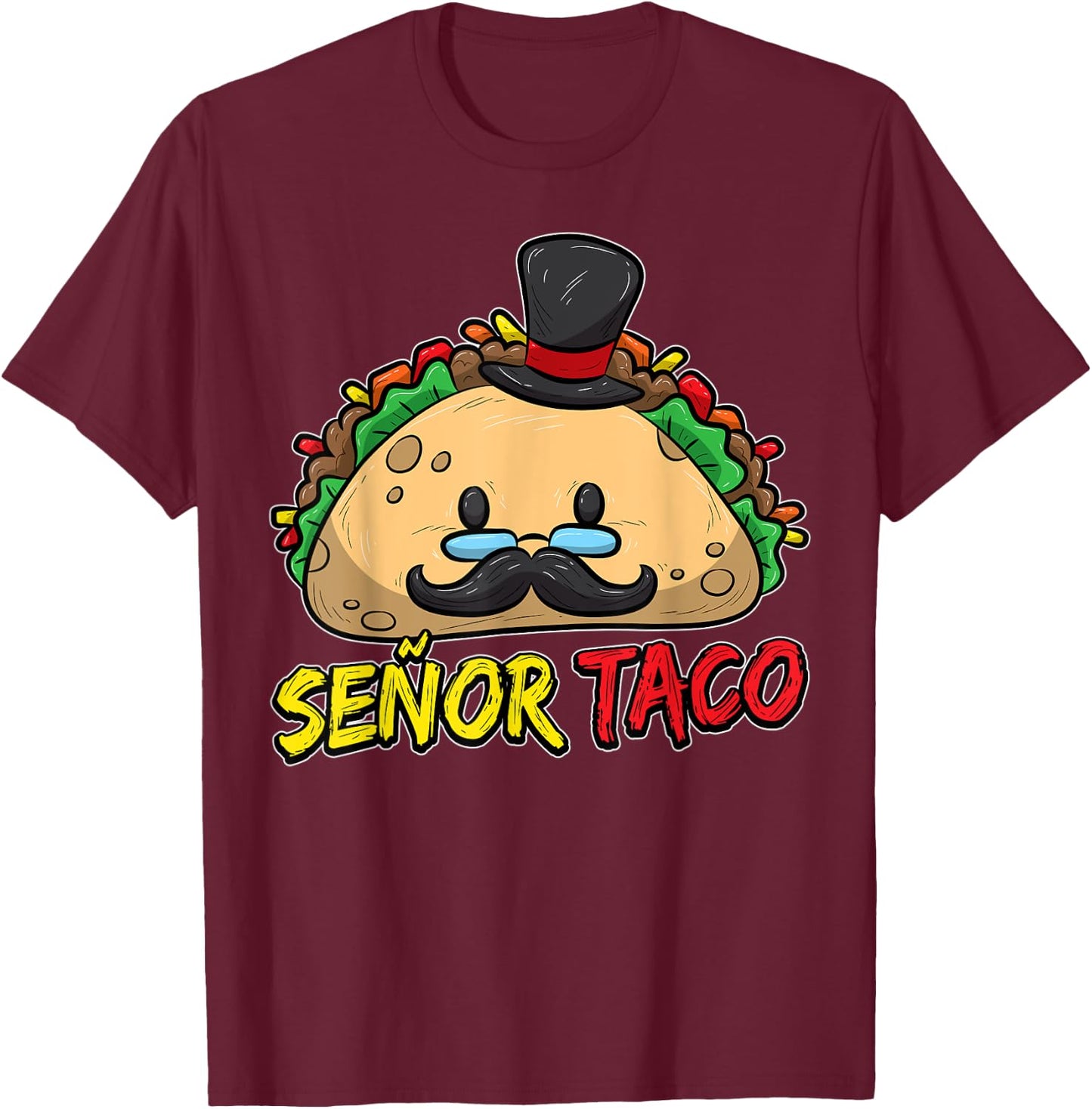 Taco With Mustache Cinco de Mayo Taco Lover T-Shirt - T-Shirt | Maroon