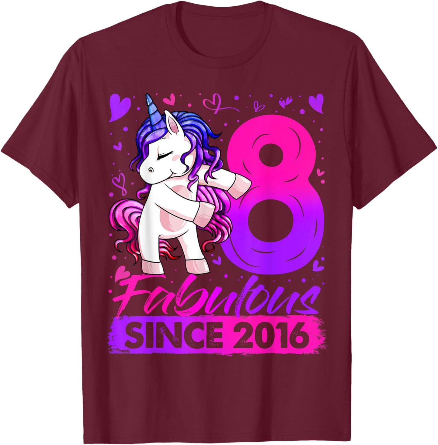 8 Years Old Flossing Unicorn Gifts 8th Birthday Girl Party T-Shirt - T-Shirt | Maroon