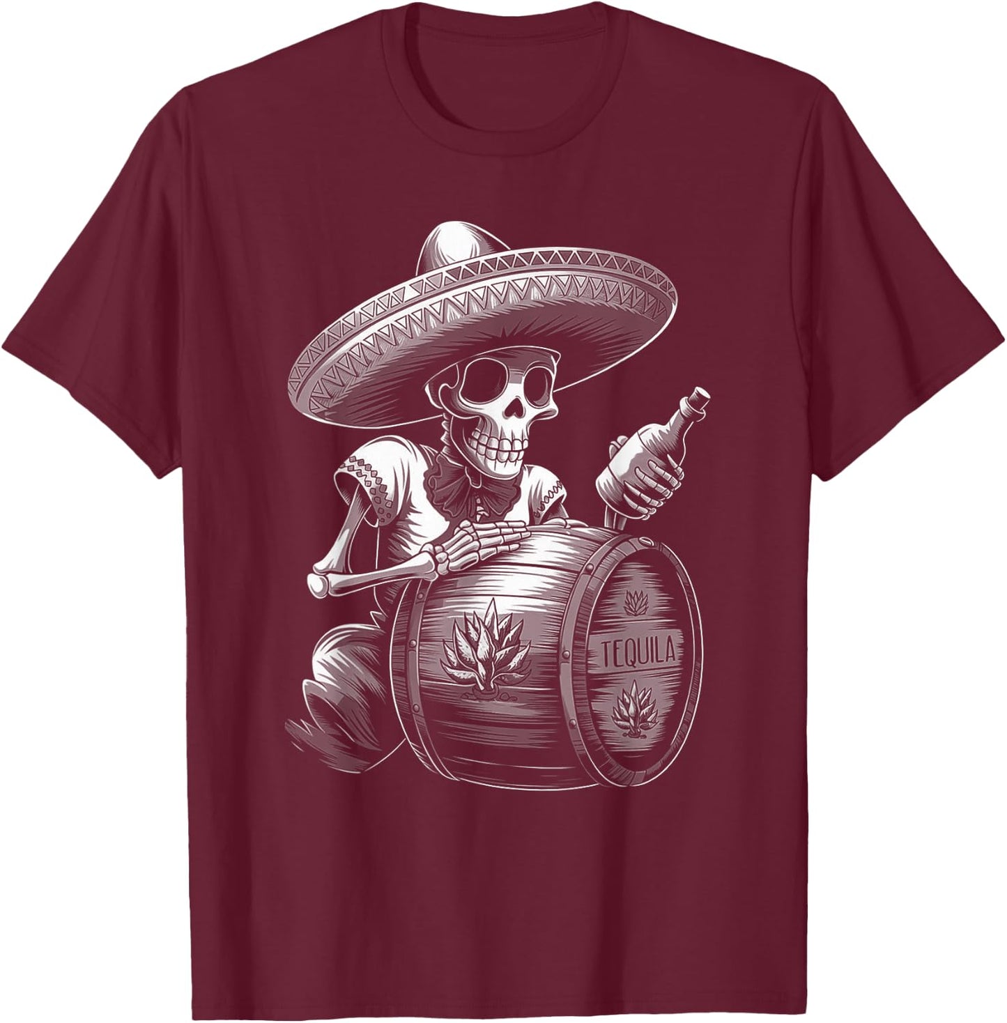 Mexico Vintage Skeleton Tequila Dia De Los Muertos Mexican T-Shirt - T-Shirt | Maroon