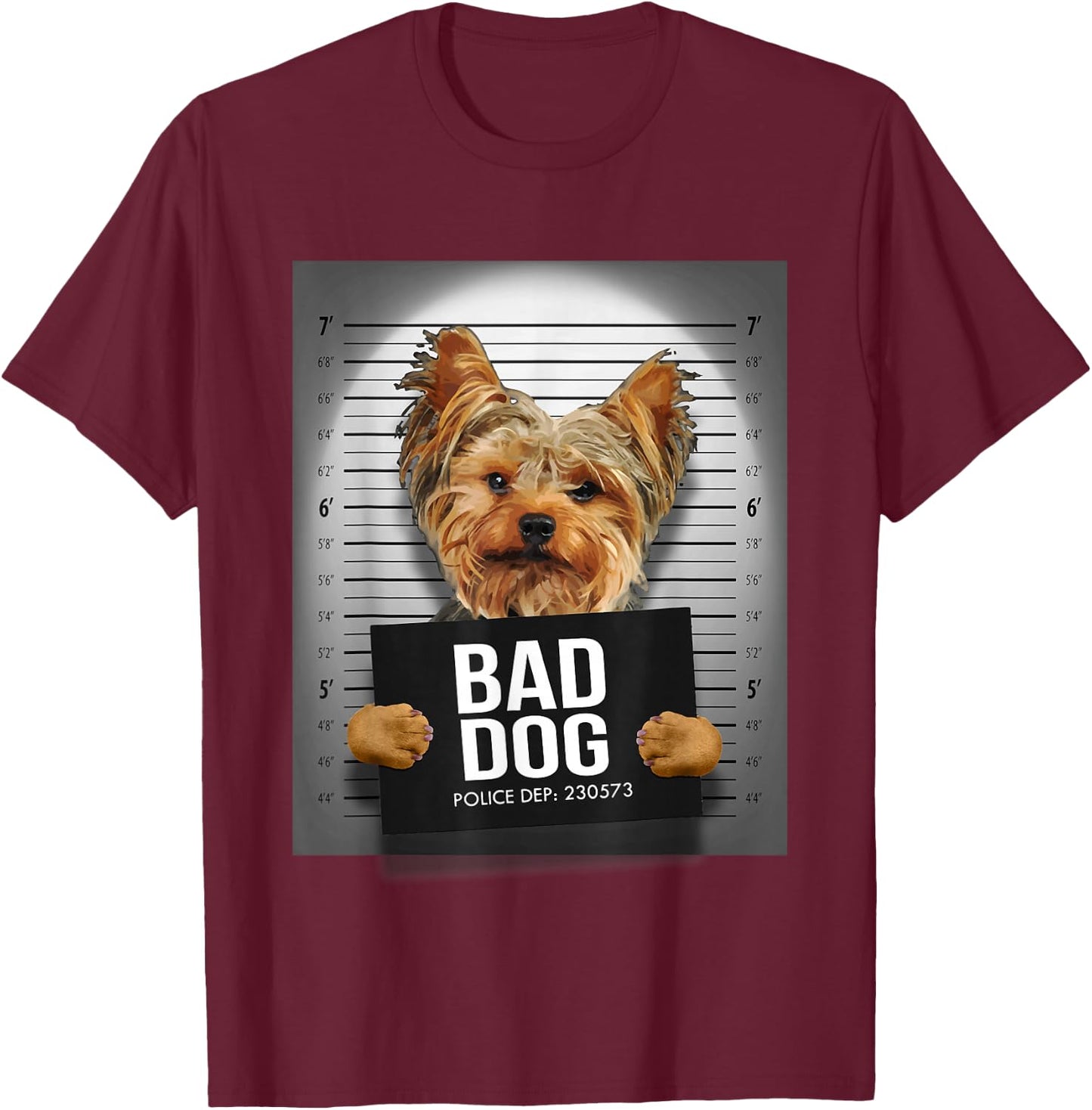 Yorkie Mugshot Shirt T-Shirt - T-Shirt | Maroon