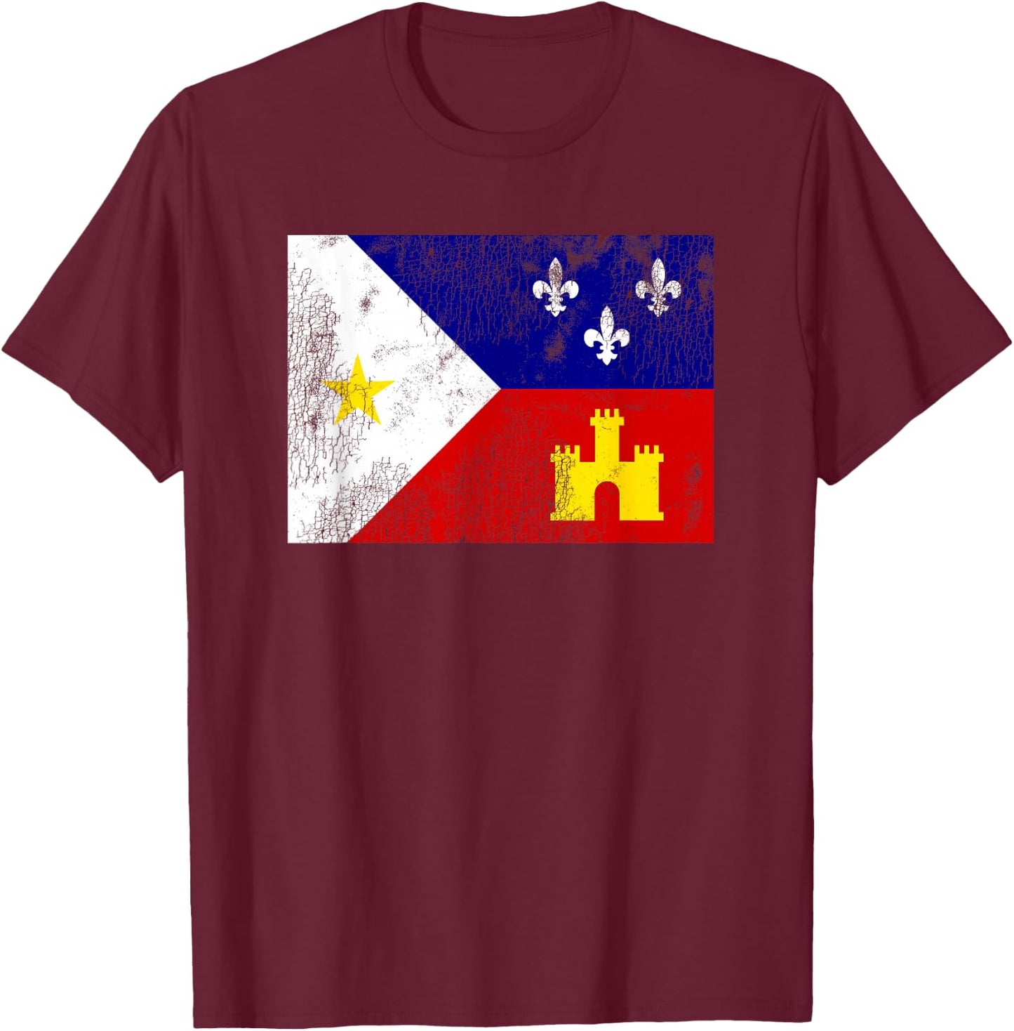 Acadiana Flag Louisiana Cajun Country T-Shirt - T-Shirt | Maroon