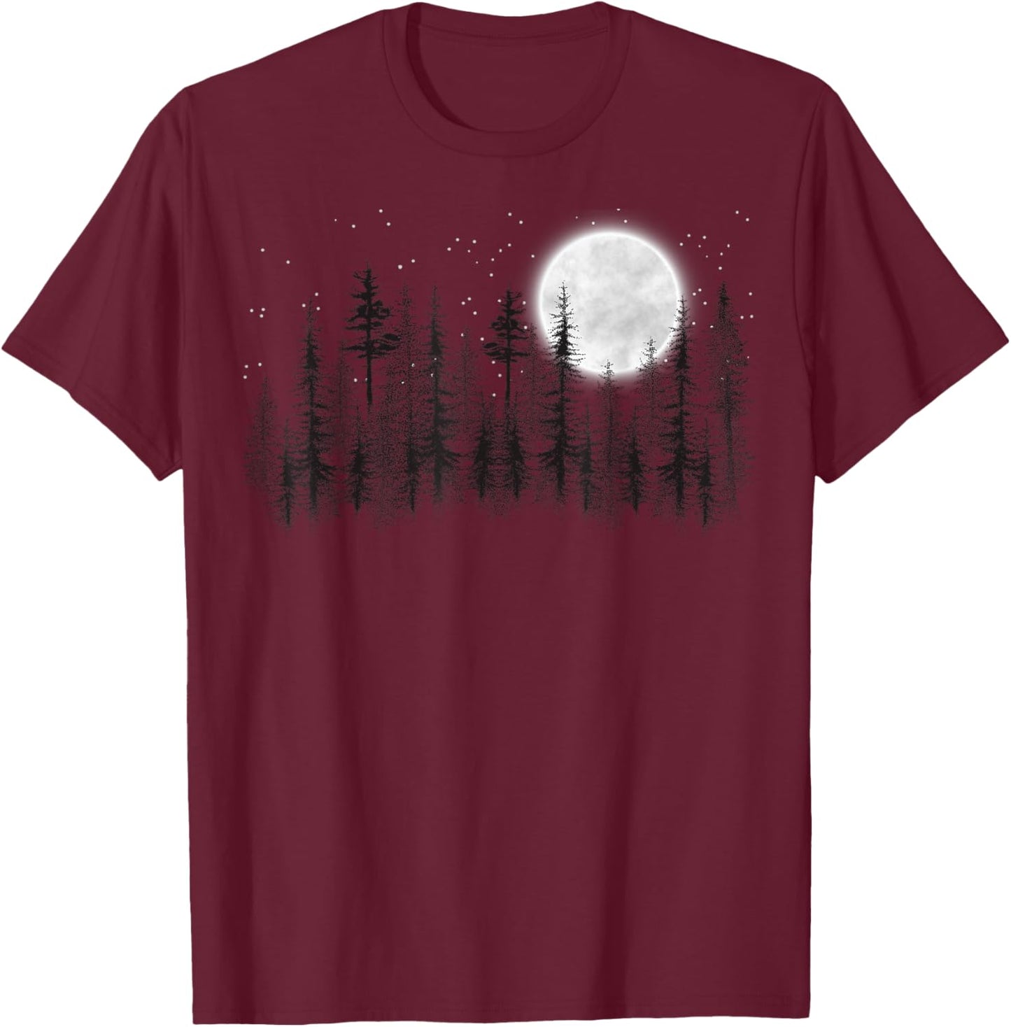 Mountain nature forest pine trees retro moon and stars T-Shirt - T-Shirt | Maroon