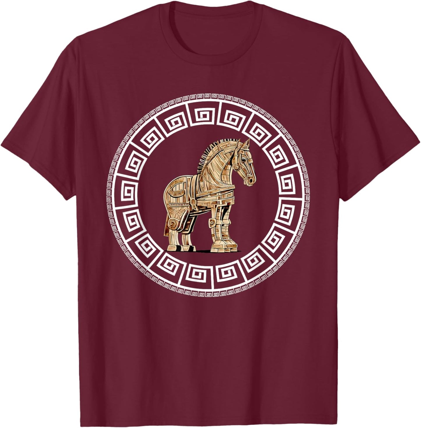 Greek Mythology Odyssey Greek History Trojan Horse Greek Key T-Shirt - T-Shirt | Maroon