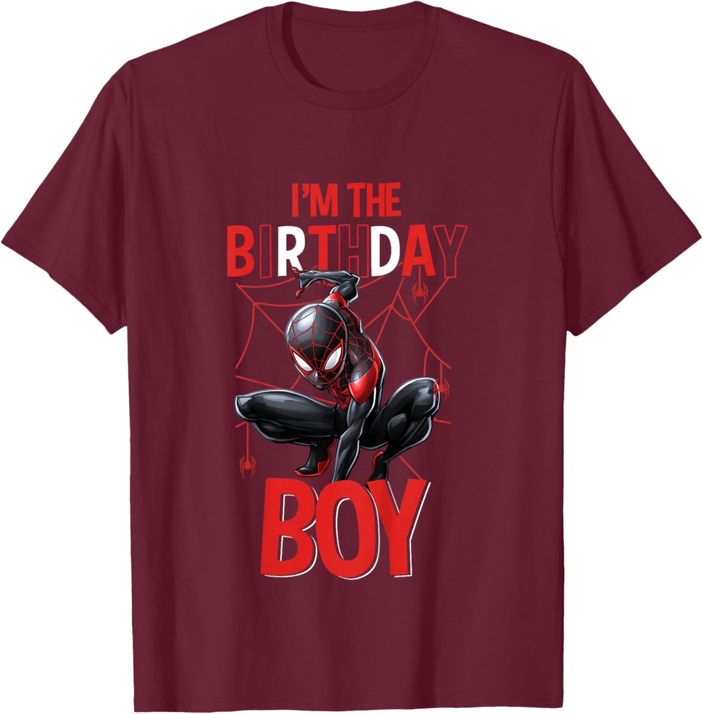 Kids Marvel Spider-Man Miles Morales I'm The Birthday Boy T-Shirt - T-Shirt | Maroon