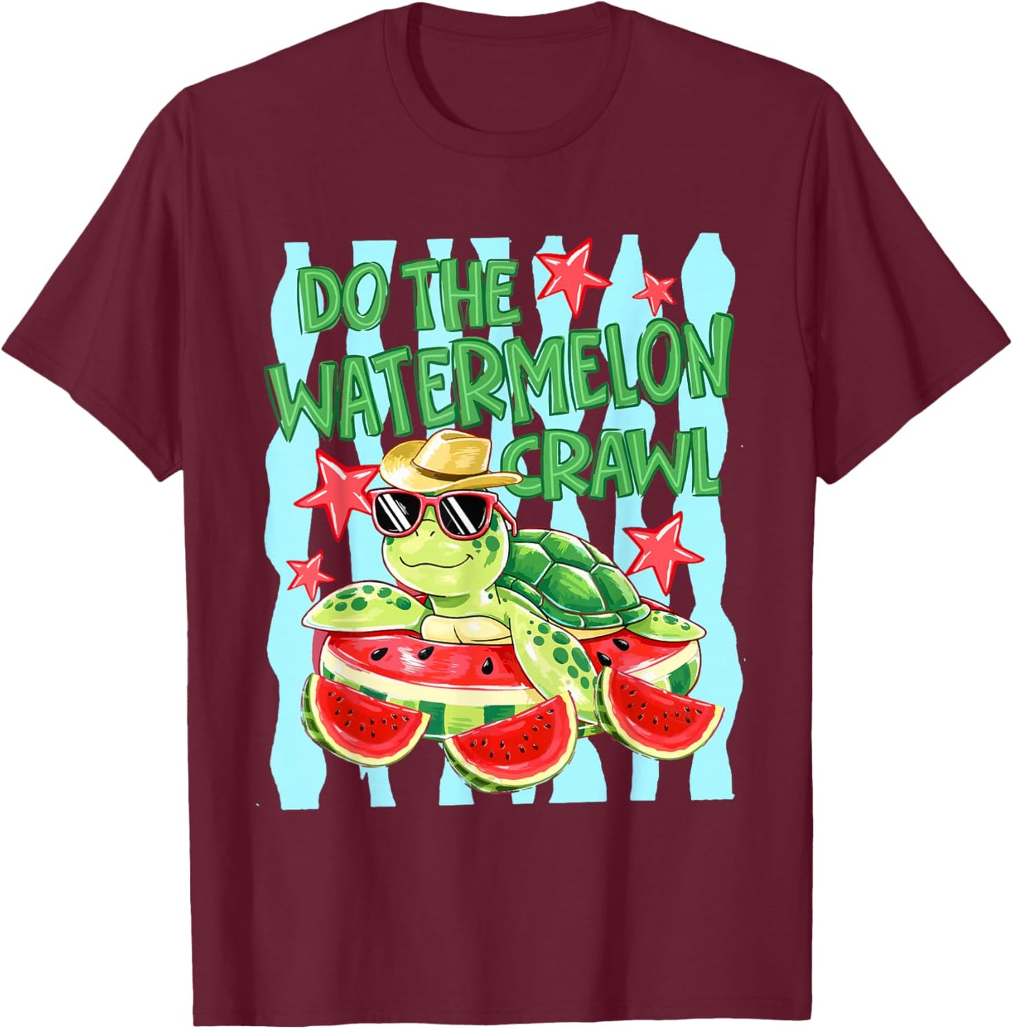 Striped Do The Watermelon Crawl Funny Turtle Summer Vacation T-Shirt - T-Shirt | Maroon
