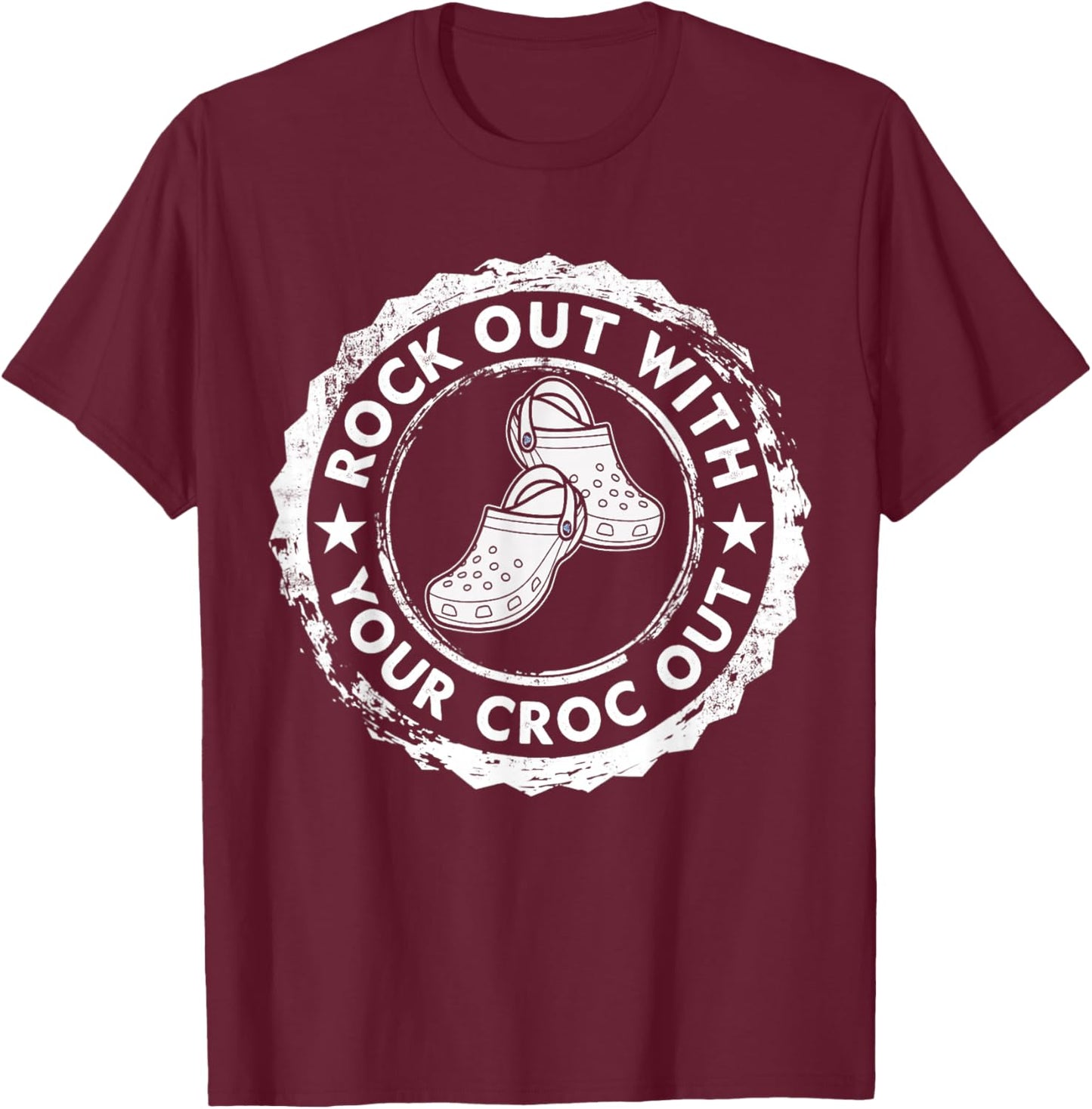 Distressed Retro Rock Out With Your Croc Out Nurse T-Shirt - T-Shirt | Maroon