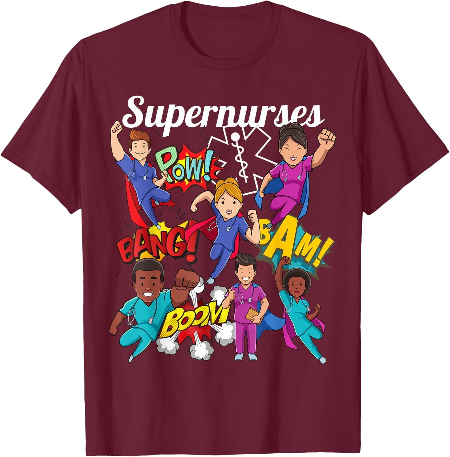 Supernurses Super Hero Comic Superhero Style RN Nursing Gift T-Shirt - T-Shirt | Maroon
